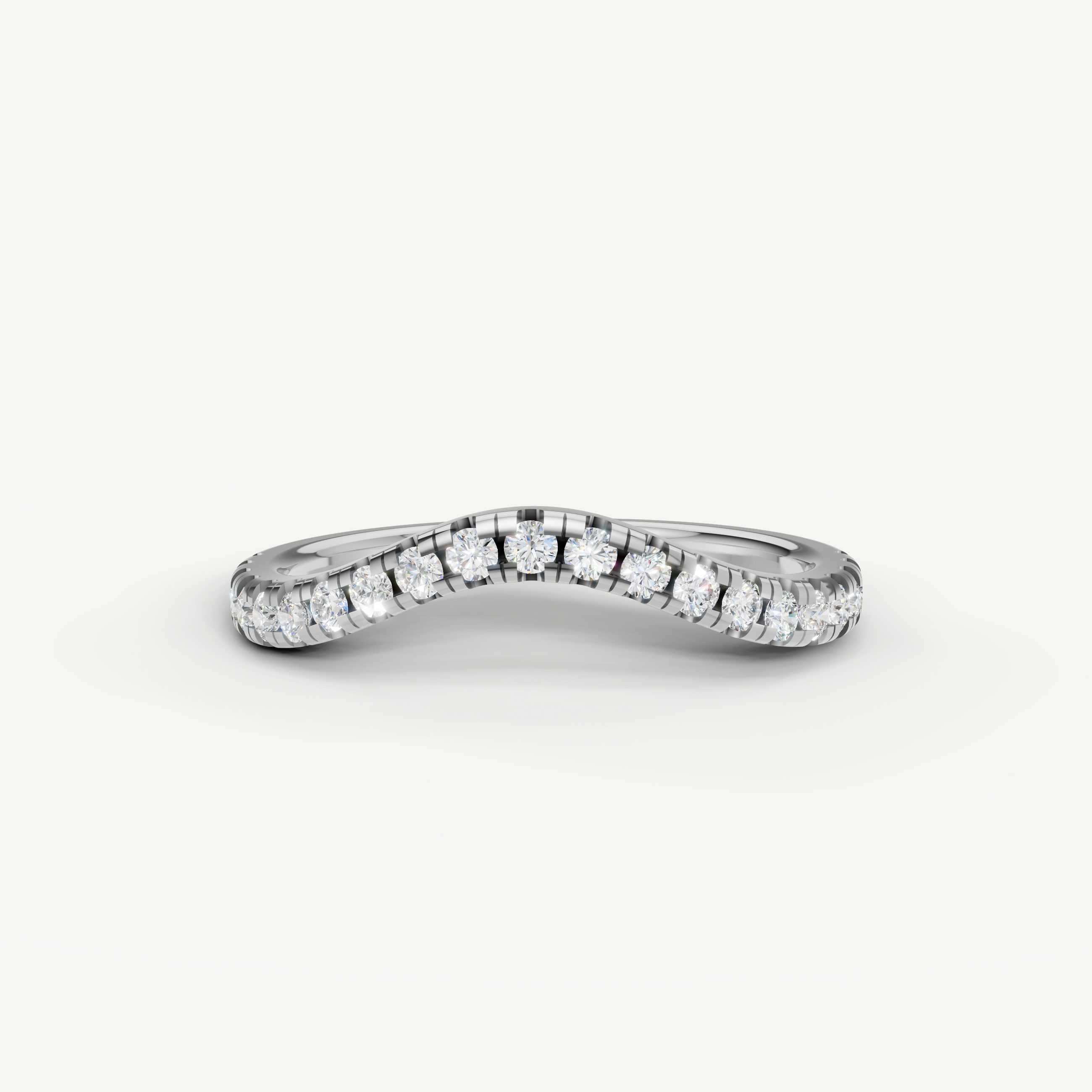 Raul Diamonds white gold curved diamond wedding band with pavé set round diamonds