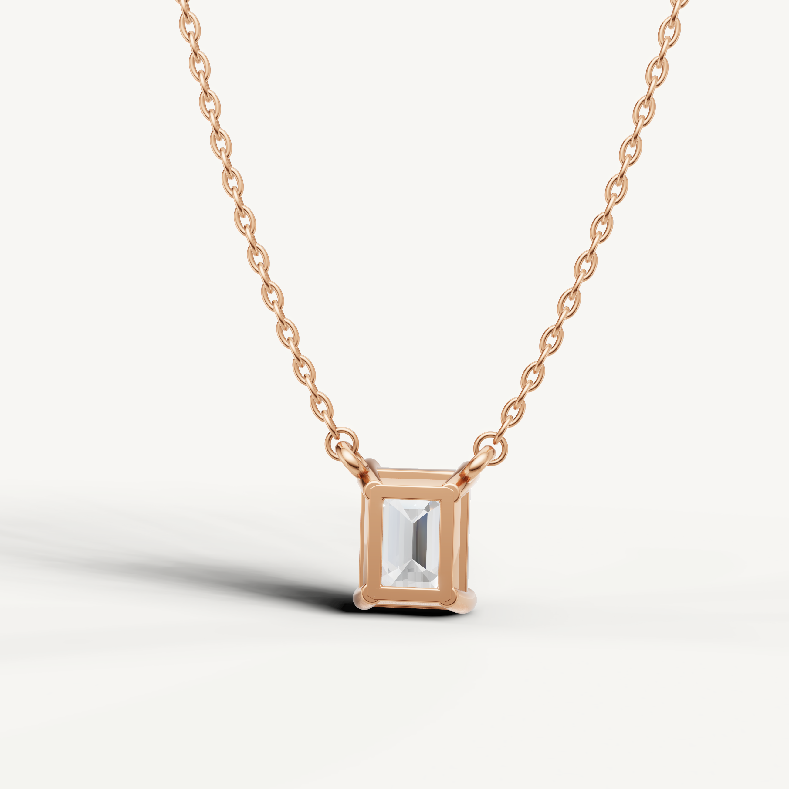 Minimalist Emerald Cut Lab Diamond Solitaire Pendant in Rose Gold by Raul Diamonds