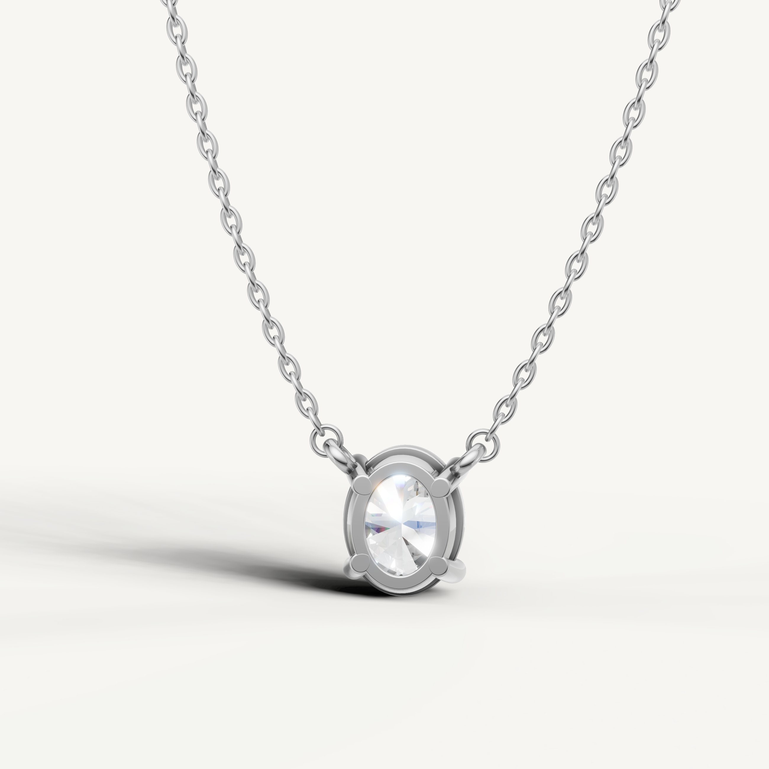 Minimalist Oval Lab Grown Diamond Solitaire Pendant in White Gold