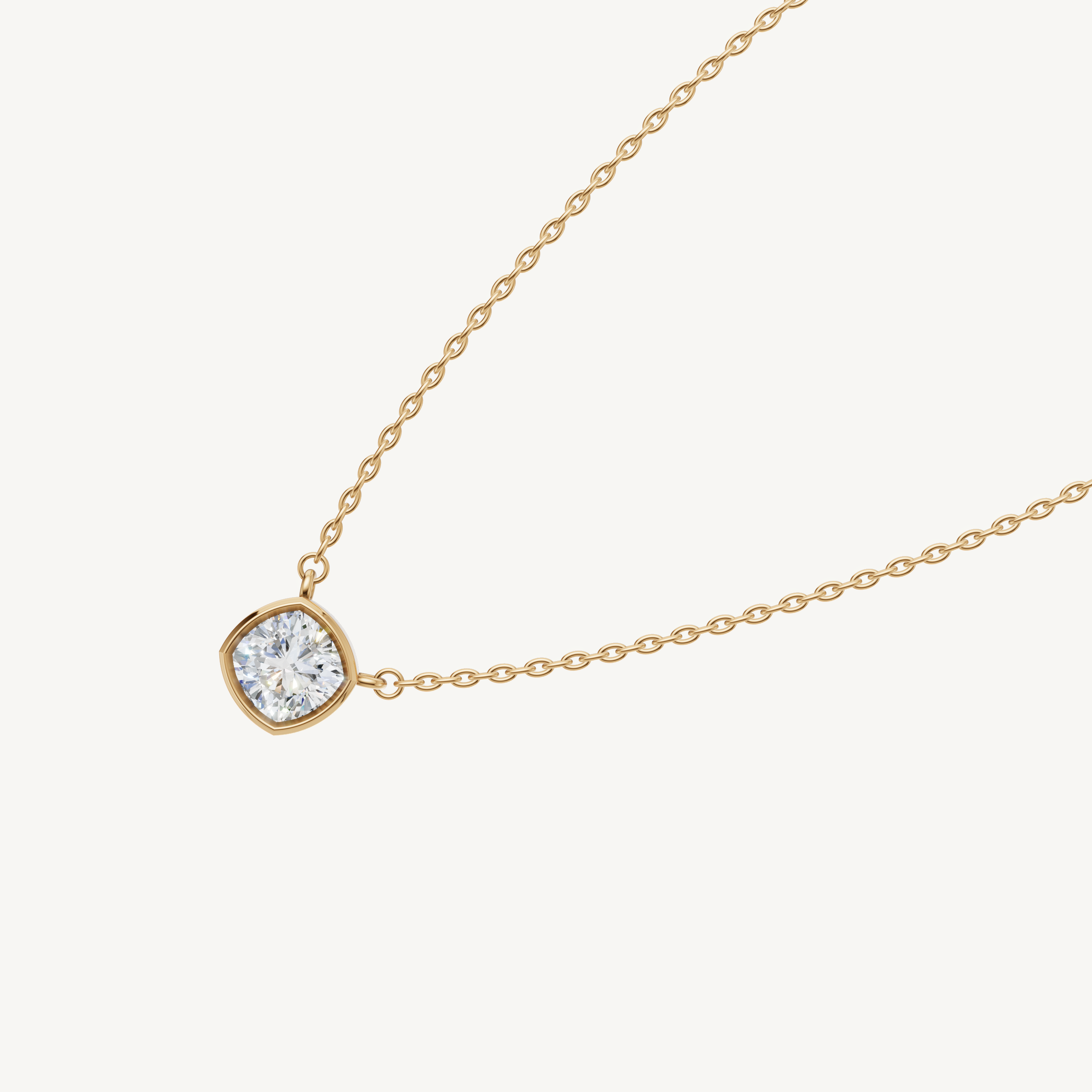 Dainty Cushion Cut Lab Grown Diamond Bezel Pendant Necklace in 14K Yellow Gold