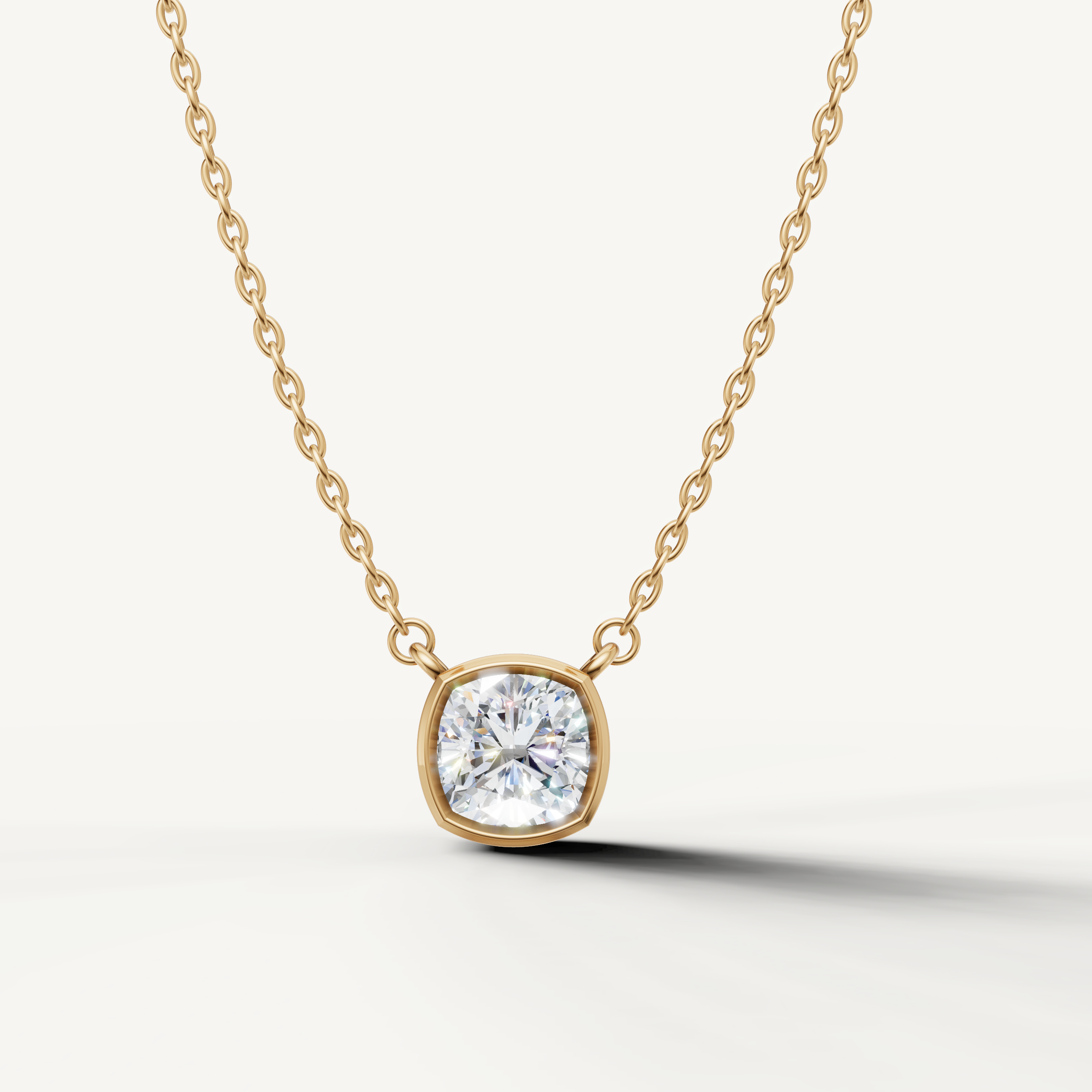 Raul Diamonds Cushion Cut Lab Grown Diamond Bezel Pendant Necklace in 14K Yellow Gold