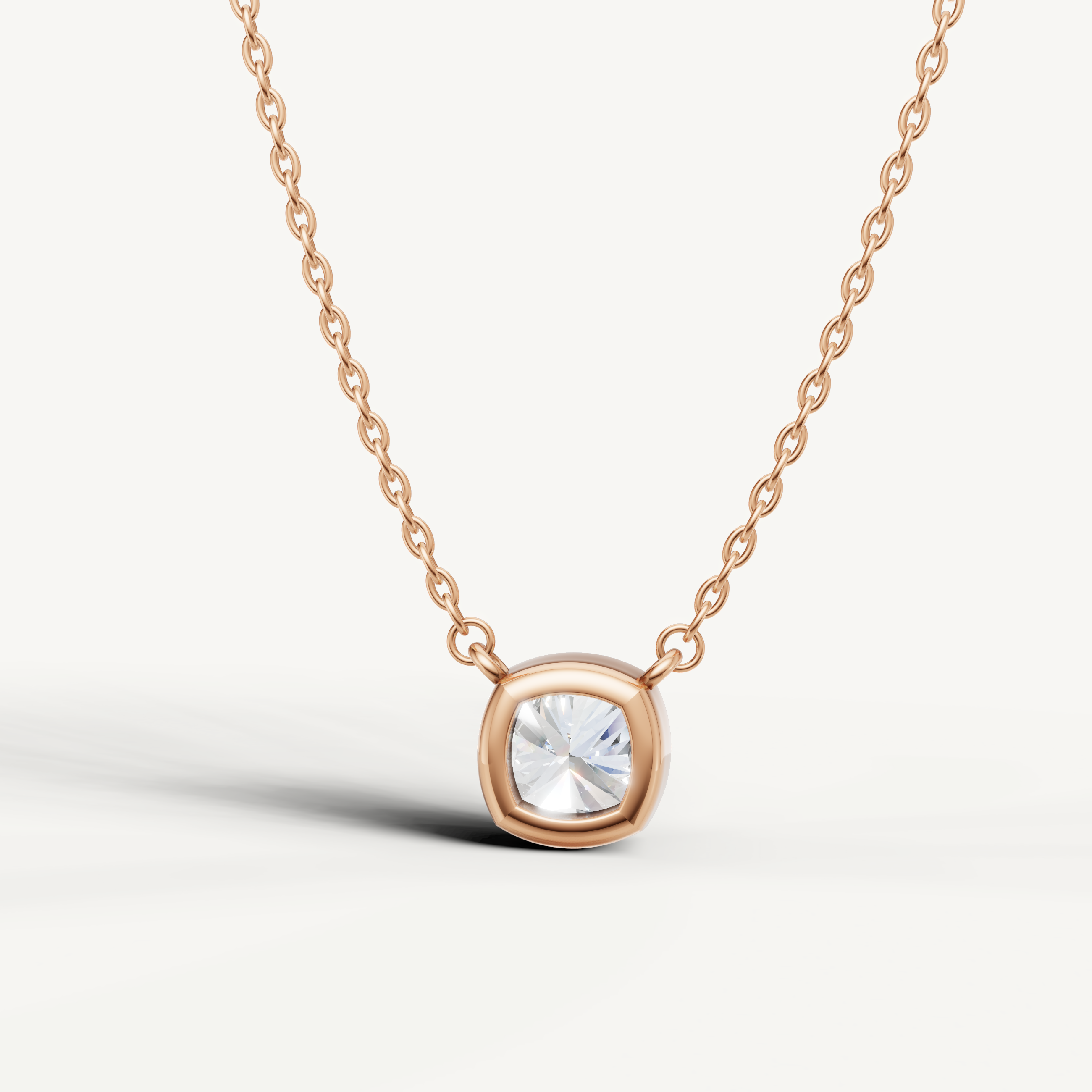 Minimalist Cushion Cut Lab Diamond Solitaire Pendant in Rose Gold