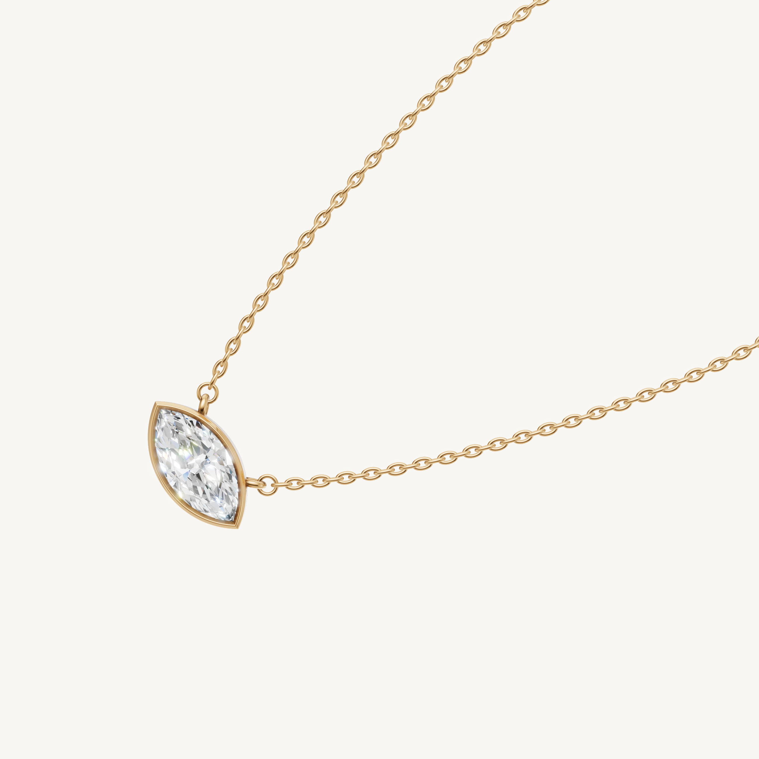 Dainty Marquise Shape Bezel Set Lab Grown Diamond Pendant in 14K Yellow Gold