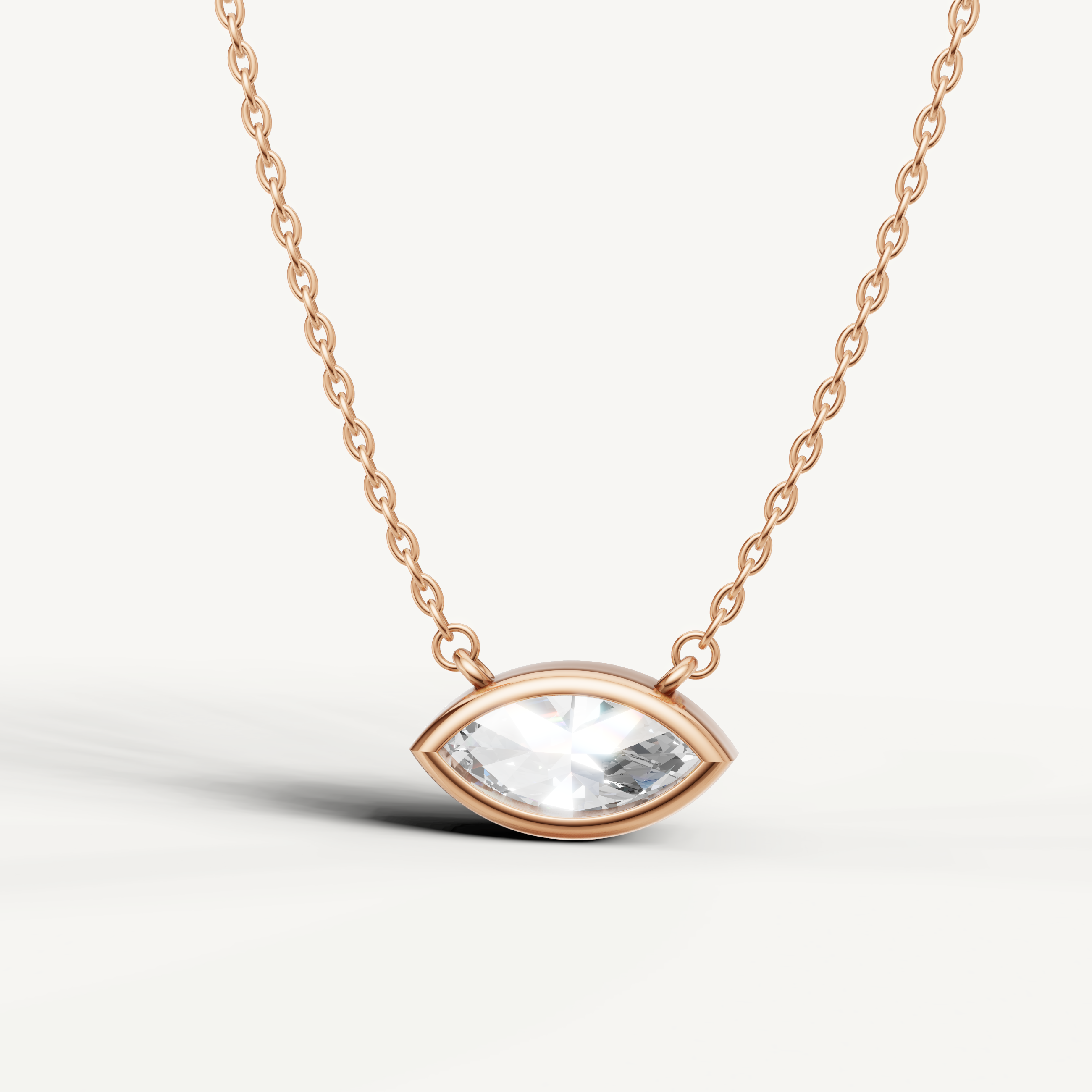 Minimalist East West Marquise Lab Diamond Solitaire Pendant in Rose Gold