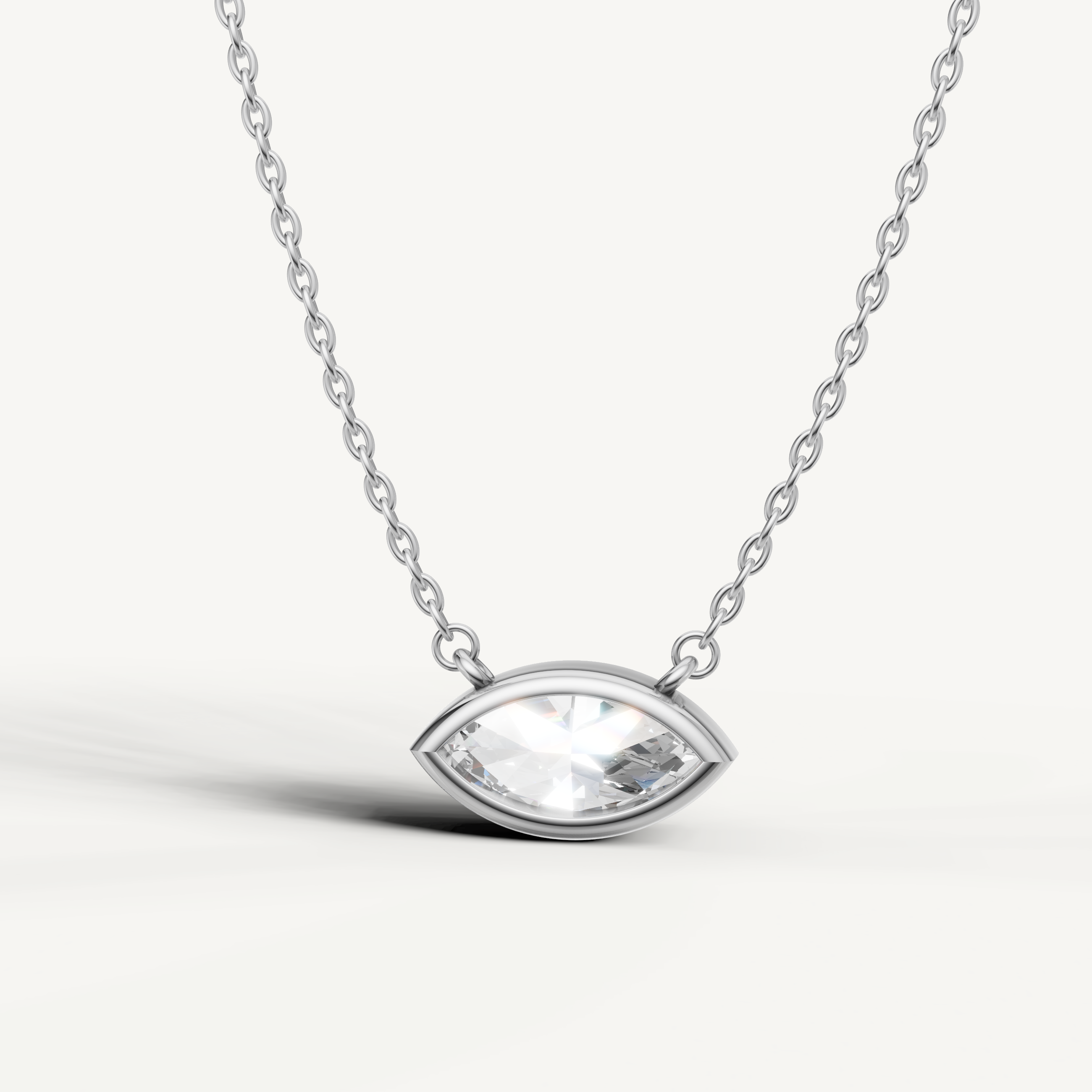 Minimalist East West Marquise Lab Diamond Solitaire Pendant in White Gold