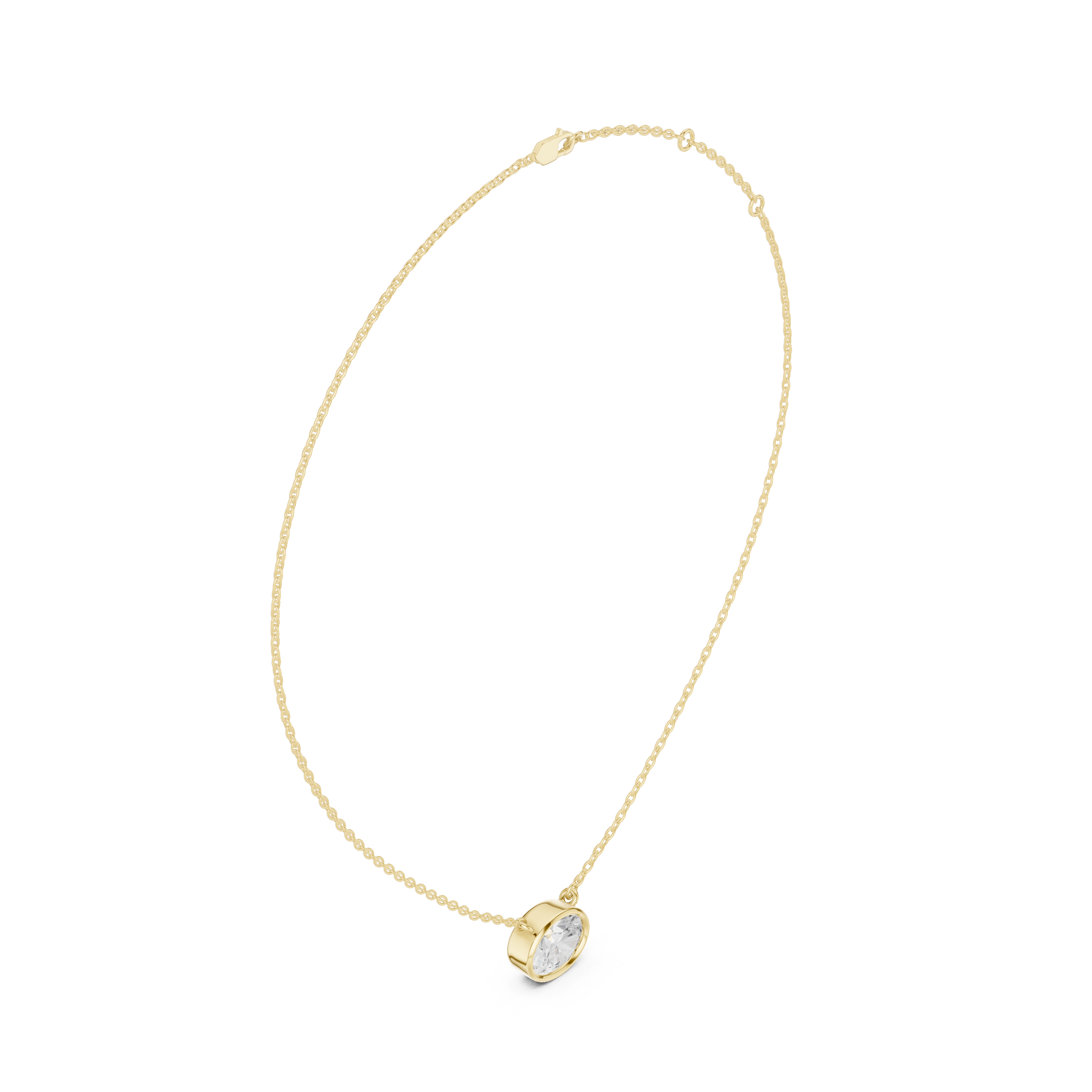 14K Gold Oval Lab-Grown Diamond Bezel Necklace | Sustainable Floating Solitaire Pendant