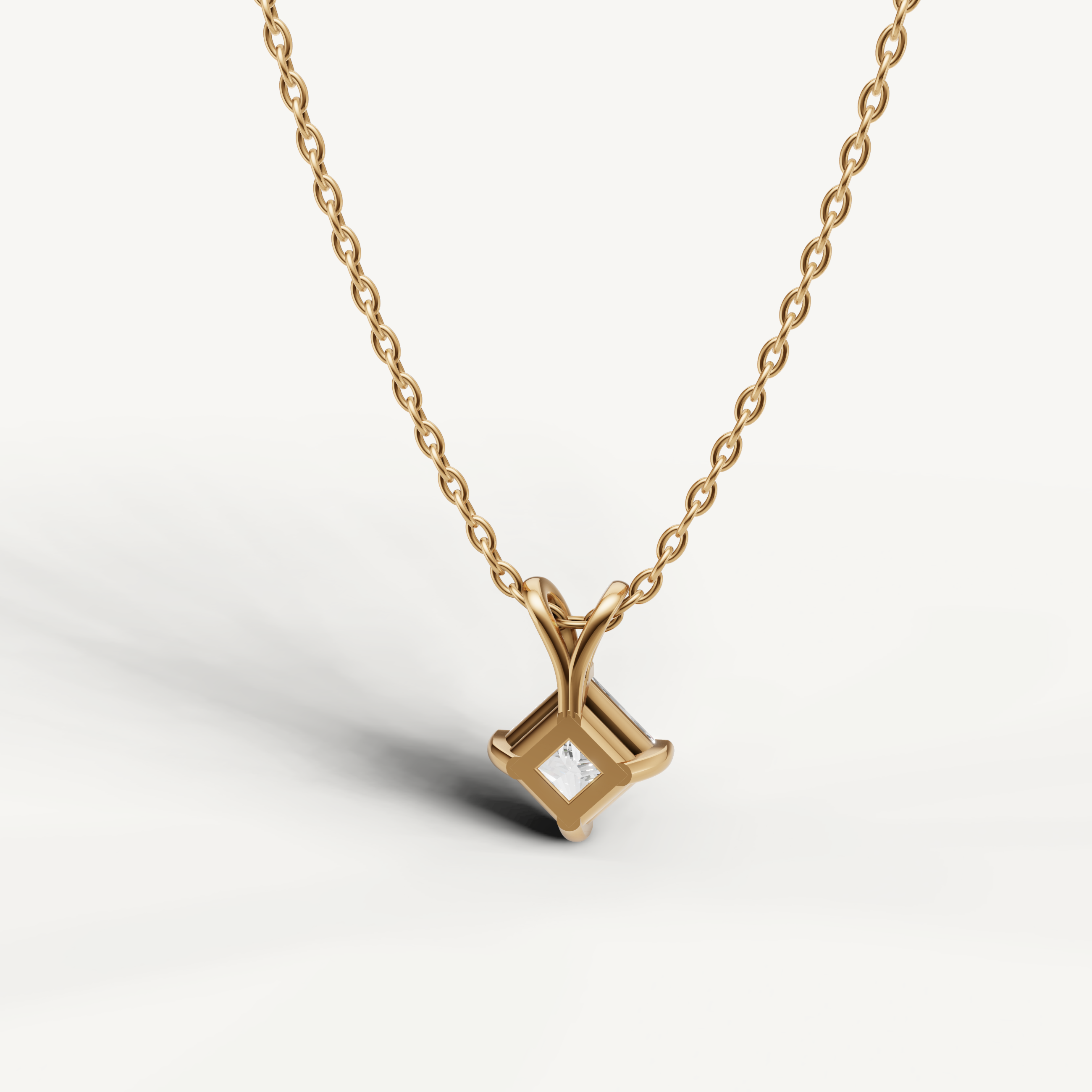 Minimalist Princess Cut Diamond Solitaire Pendant in Yellow Gold