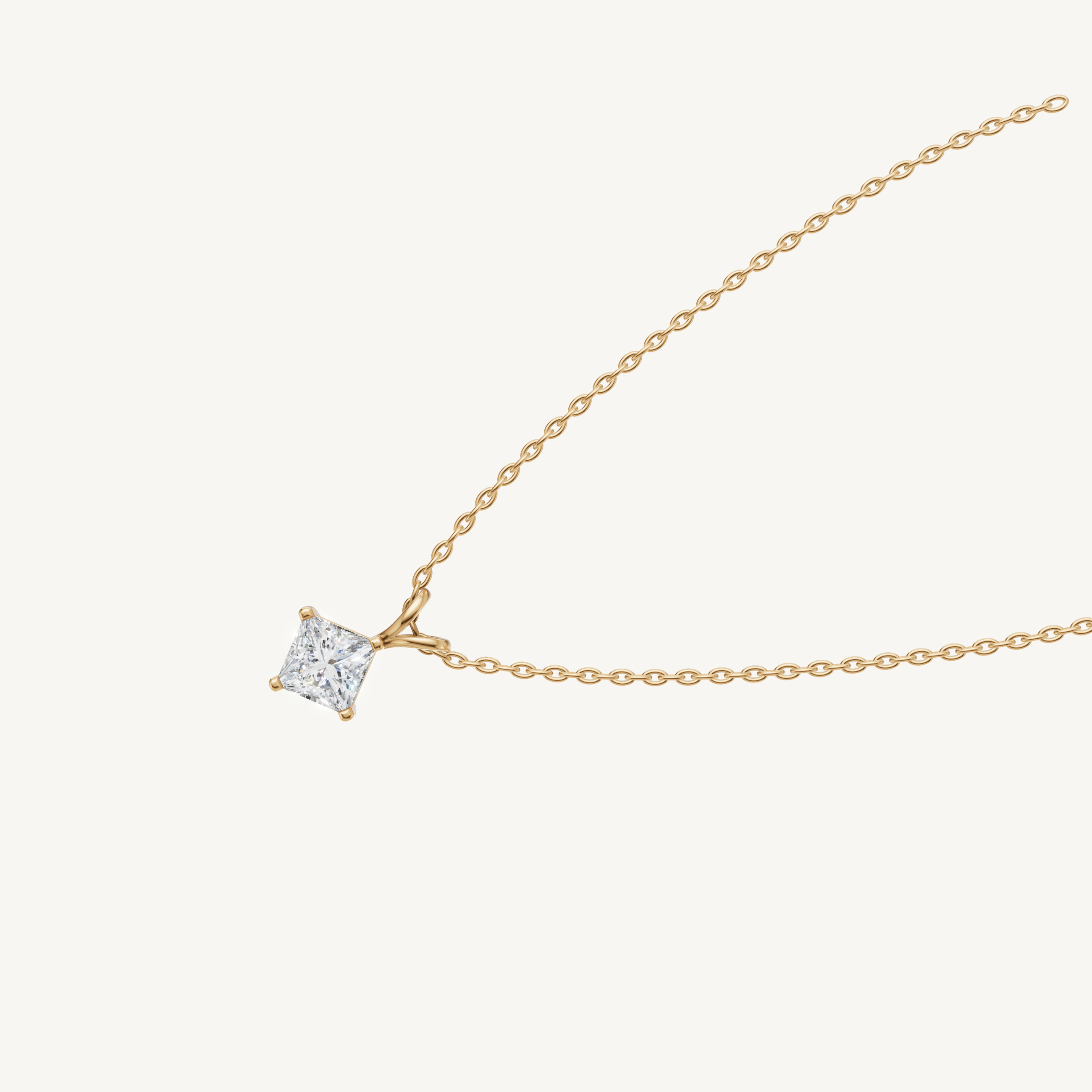 Dainty Princess Cut Solitaire Diamond Pendant Necklace in 14K Yellow Gold