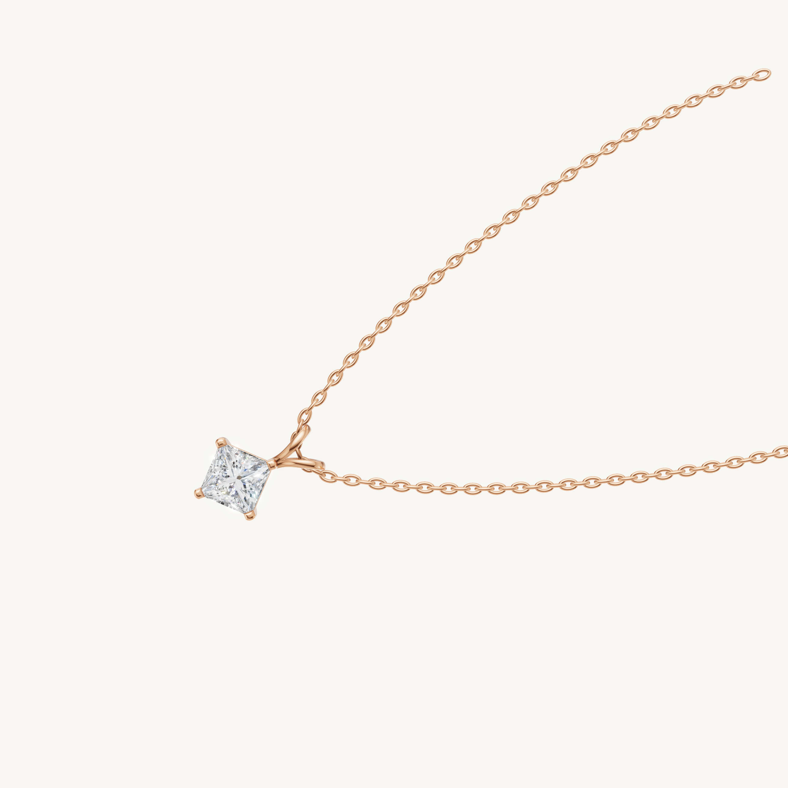 Dainty Princess Cut Solitaire Diamond Pendant Necklace in 14K Rose Gold