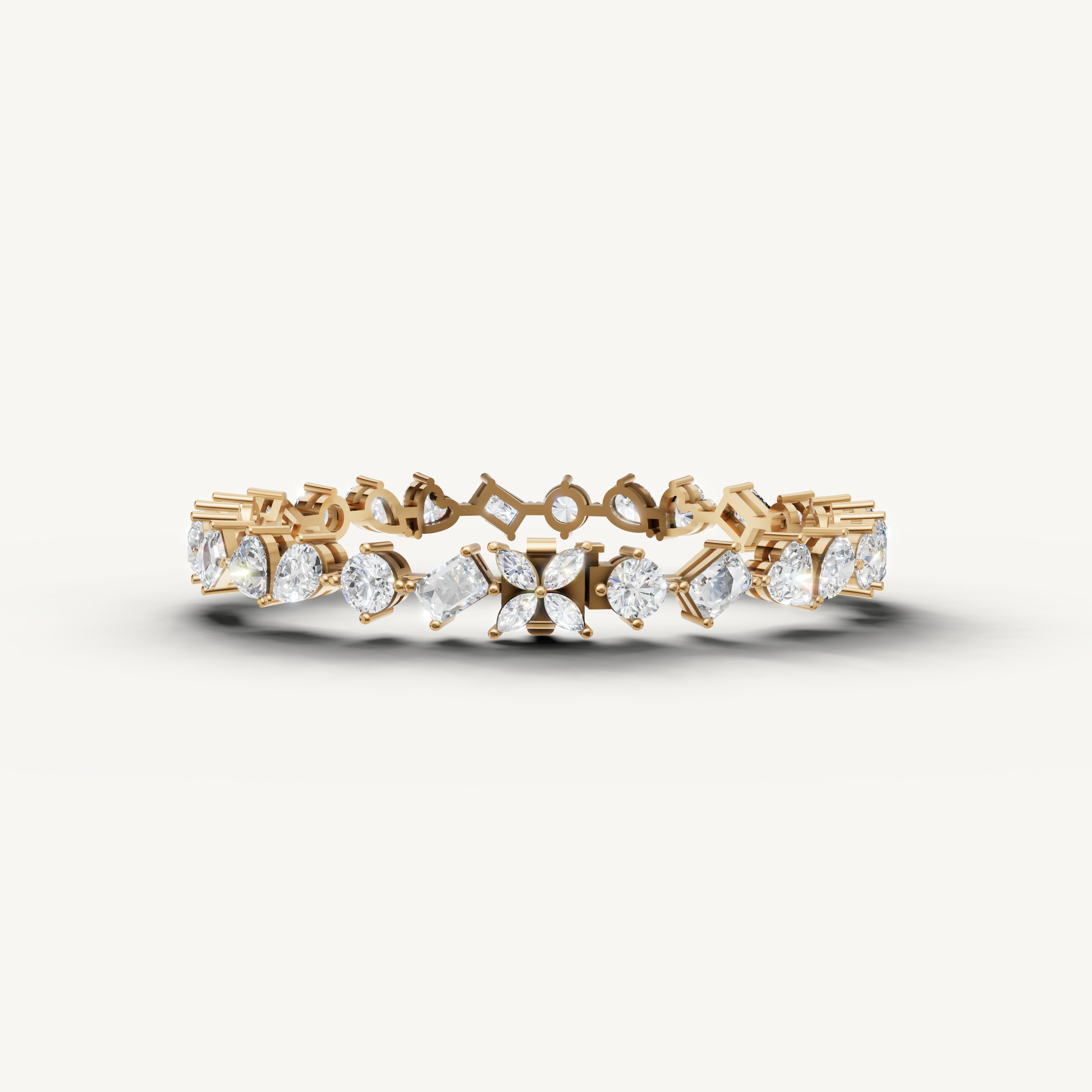 Raul Diamonds yellow gold mixed shape diamond bracelet with luxury floral design