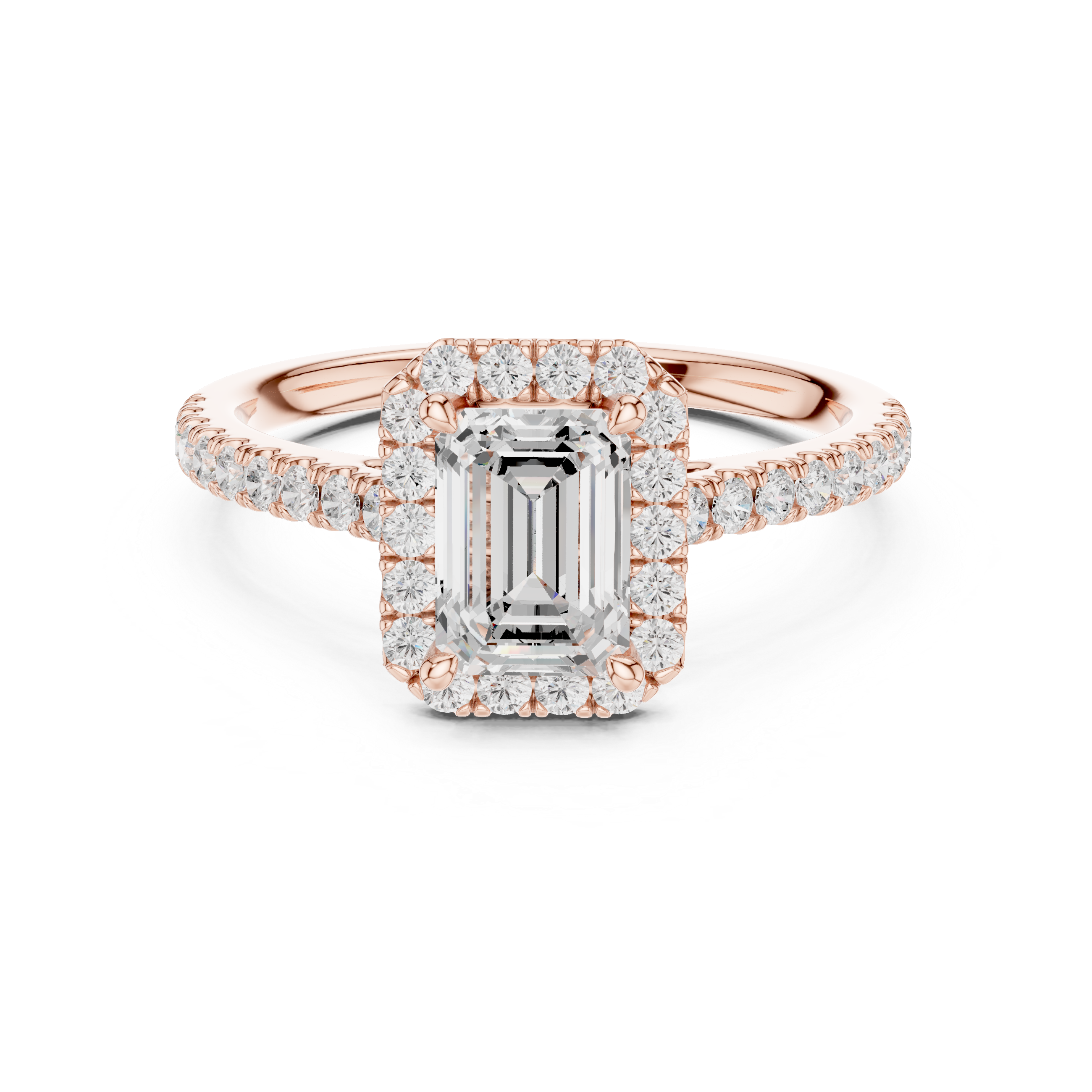 Emerald Cut Lab Grown Diamond Halo Engagement Ring with Pavé Diamond Band