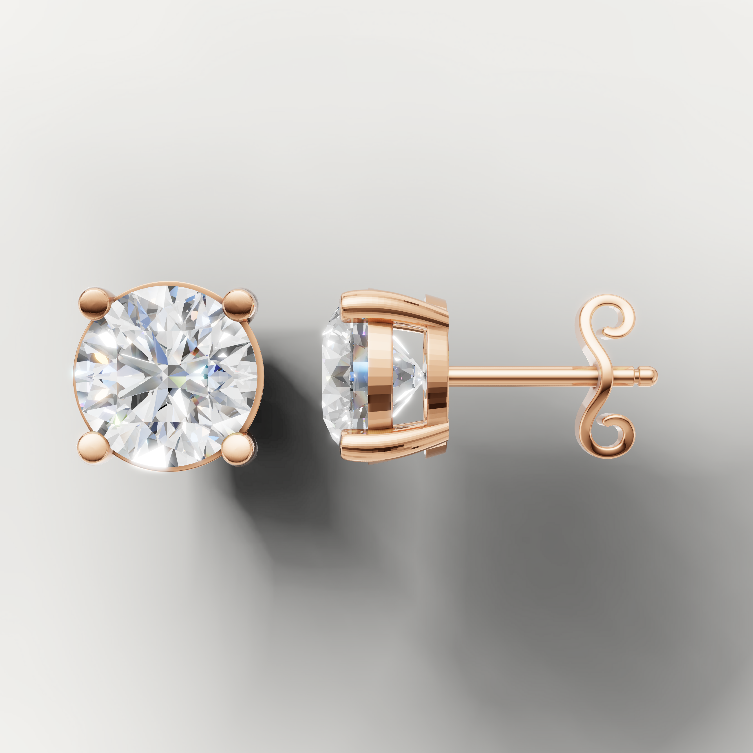 Rose gold round brilliant diamond earrings by Raul Diamonds featuring timeless luxury styling