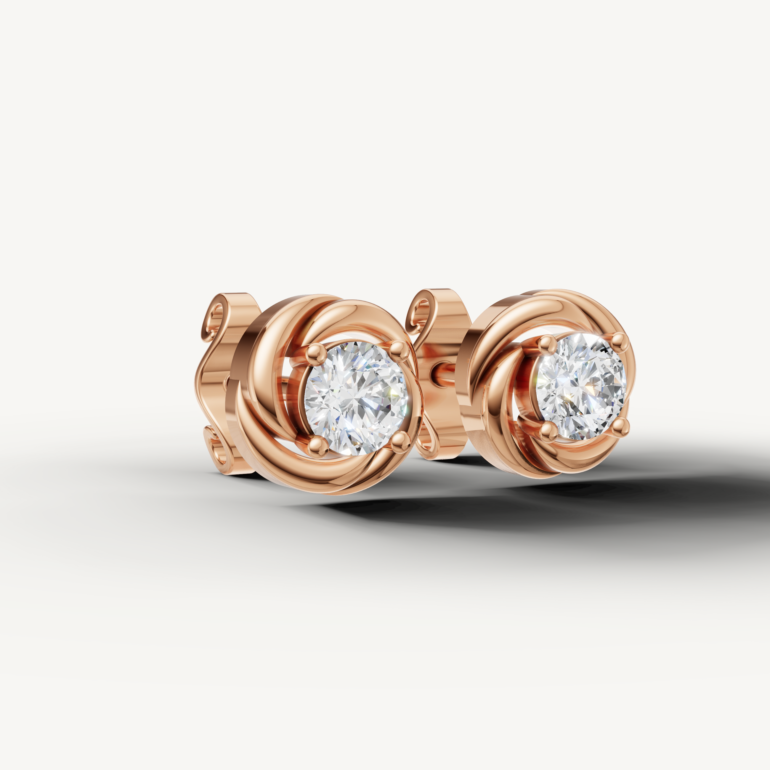 Luxury rose gold spiral halo diamond stud earrings for women with sparkling brilliance by Raul Diamonds