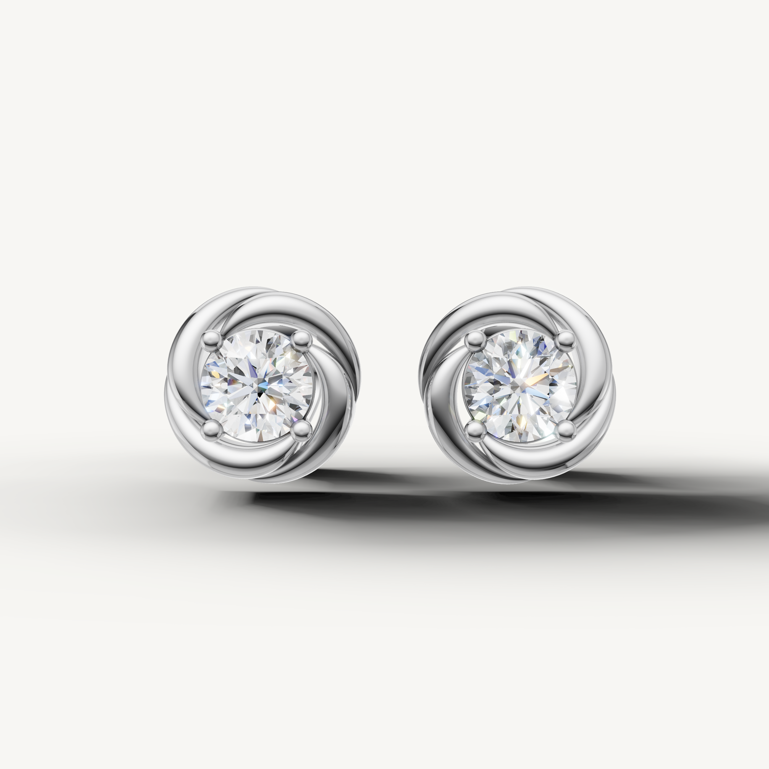 Raul Diamonds white gold swirl halo diamond stud earrings with brilliant round solitaire diamonds