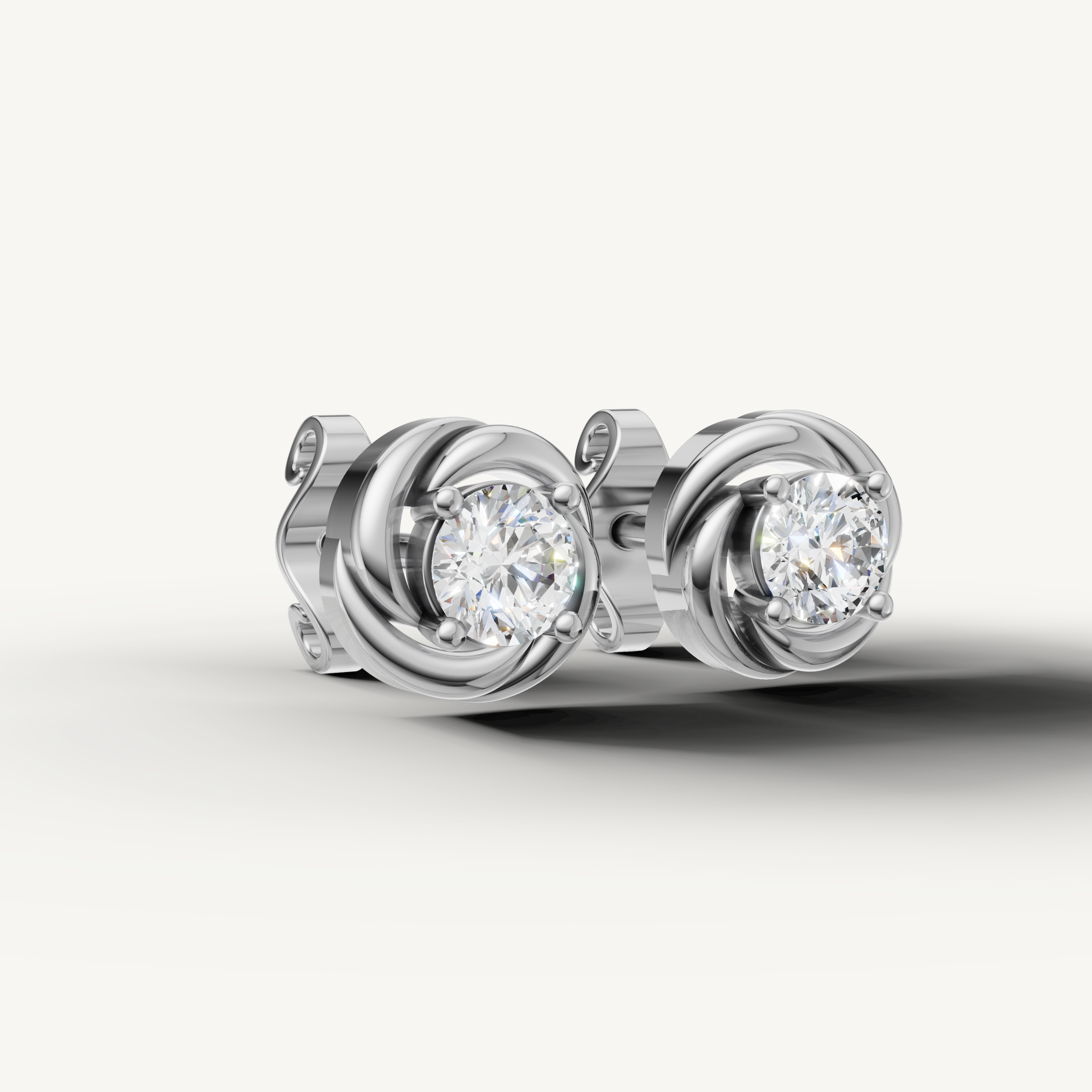 Raul Diamonds white gold circular swirl diamond earrings with fine jewelry craftsmanship and brilliance