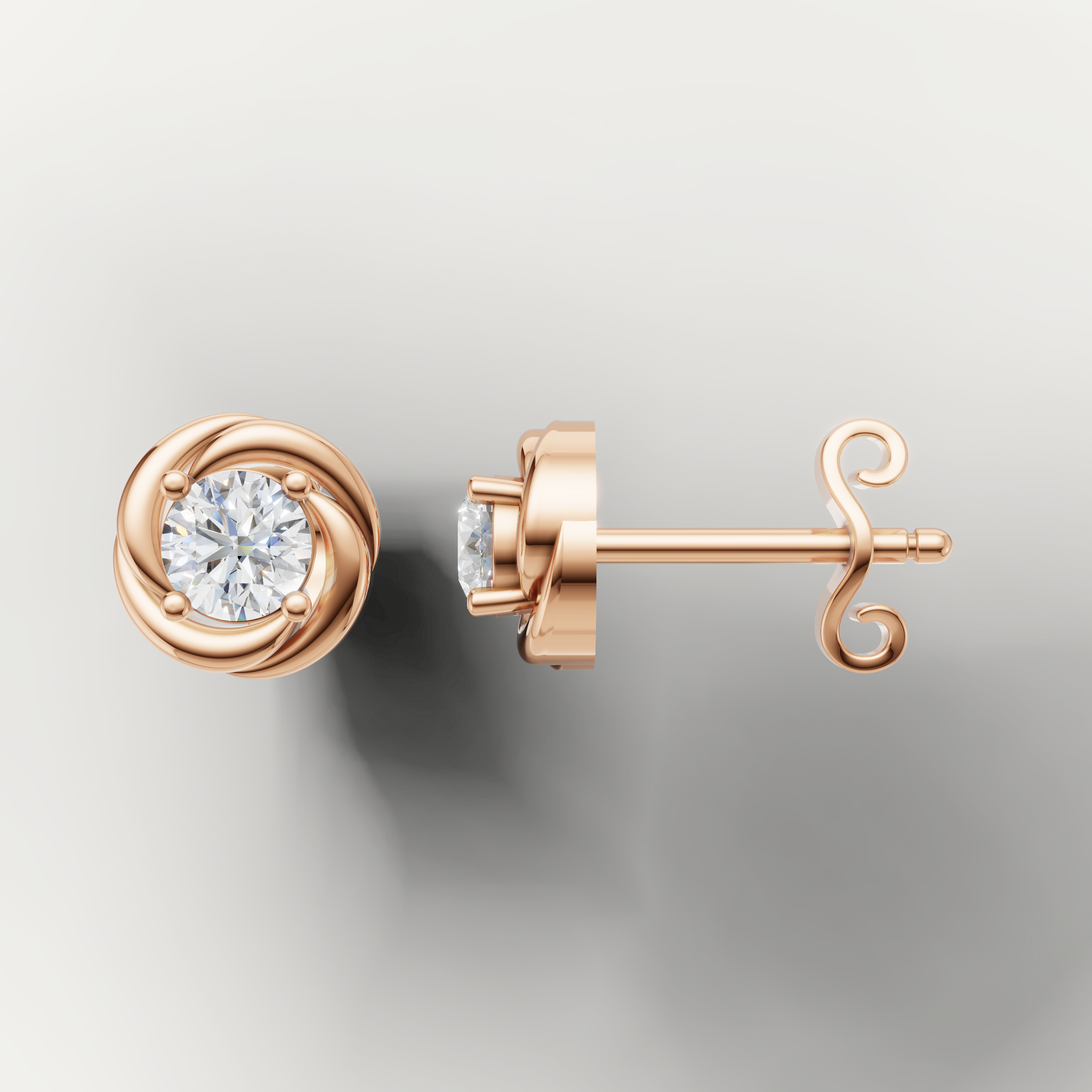 Rose gold round diamond swirl earrings by Raul Diamonds featuring elegant contemporary styling