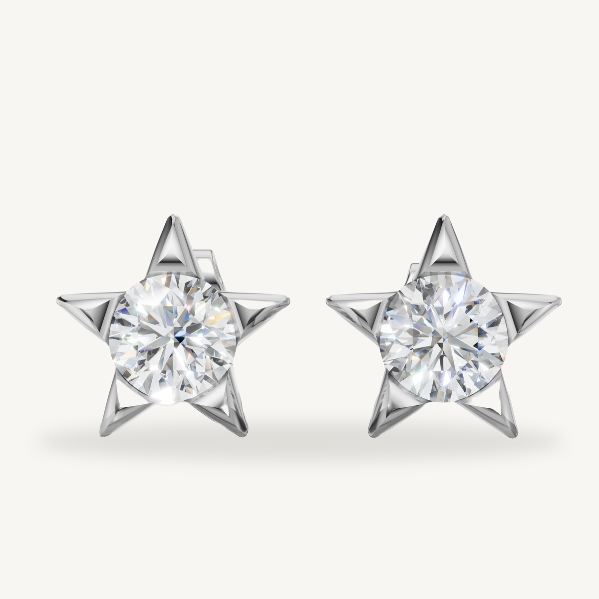 Star shaped lab grown diamond stud earrings in 14K white gold by Raul Diamonds