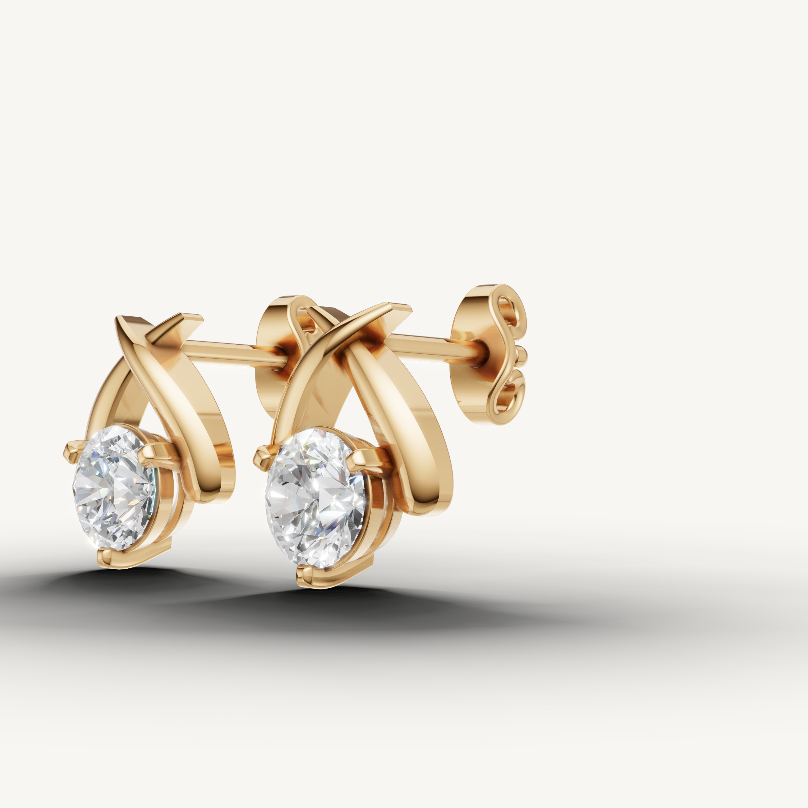 Raul Diamonds rose gold crossover diamond stud earrings with brilliant modern design