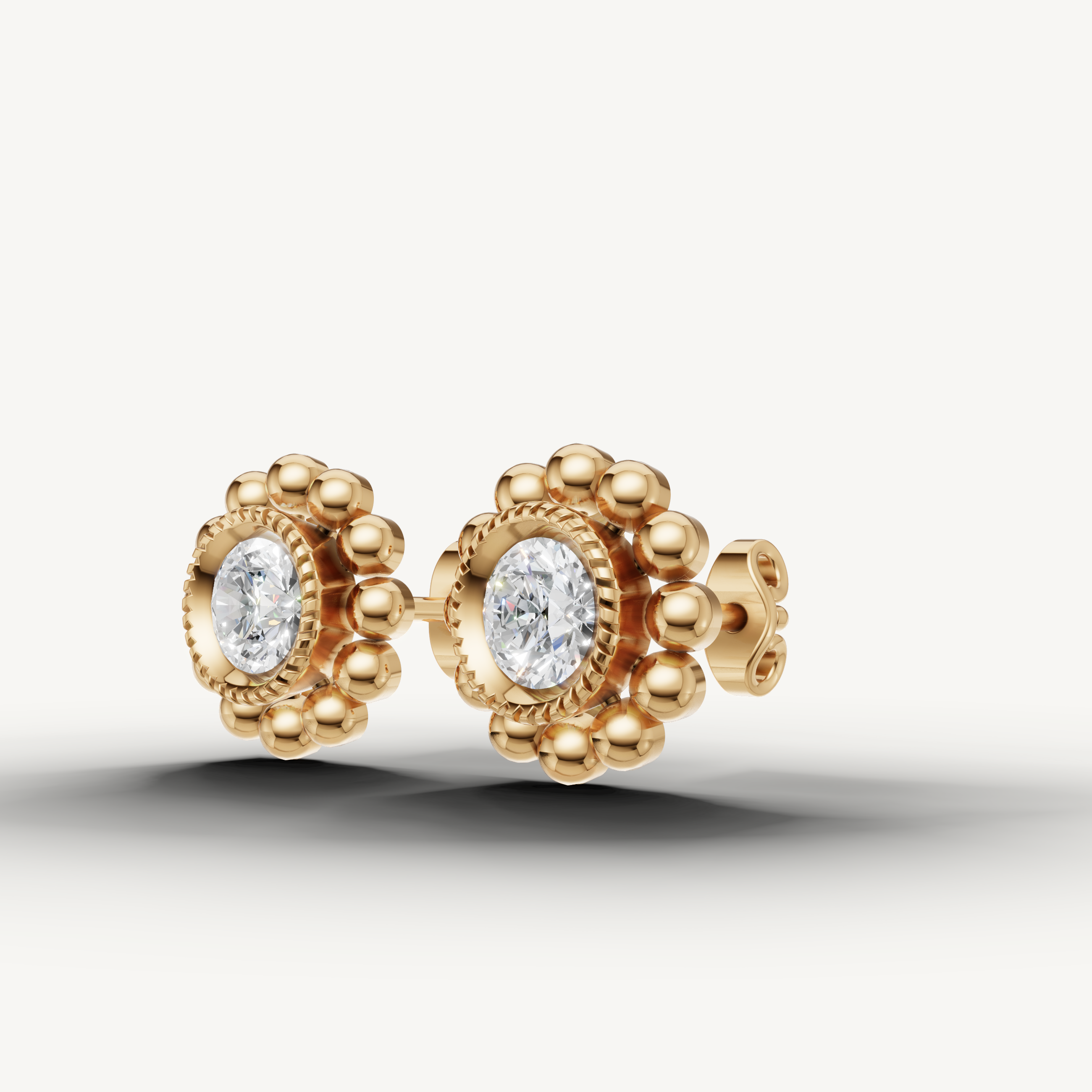 Elegant yellow gold vintage inspired diamond earrings with radiant sparkle by Raul Diamonds