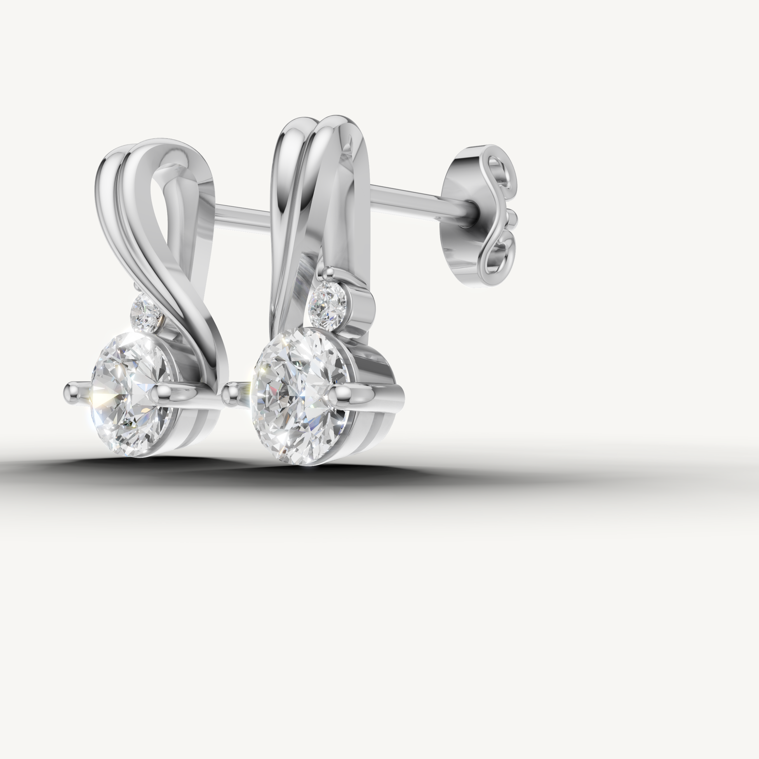 Elegant white gold twisted design diamond earrings with radiant sparkle by Raul Diamonds