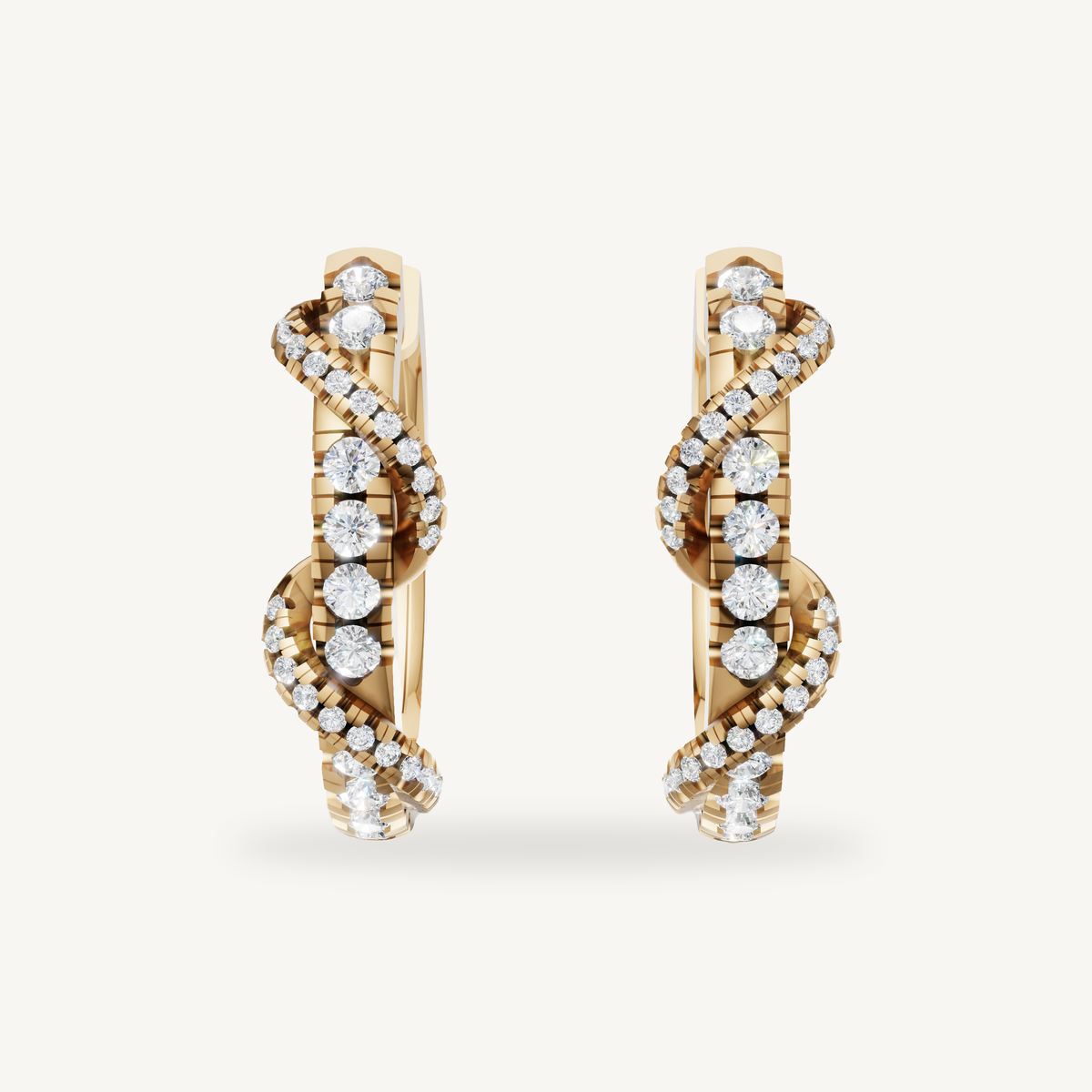 Raul Diamonds yellow gold diamond hoop earrings with twisted pavé luxury design