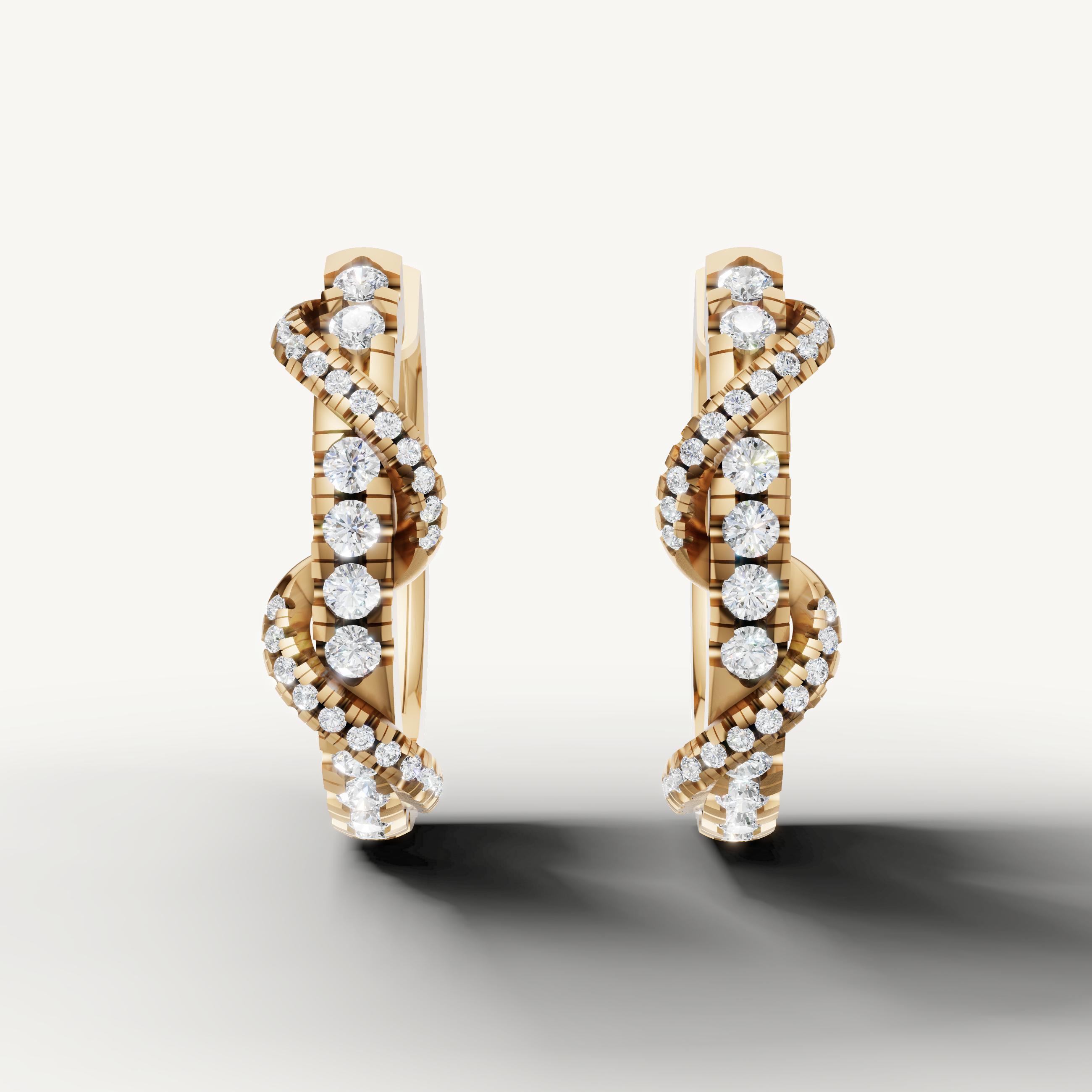 Raul Diamonds yellow gold diamond hoop earrings with twisted pavé luxury design