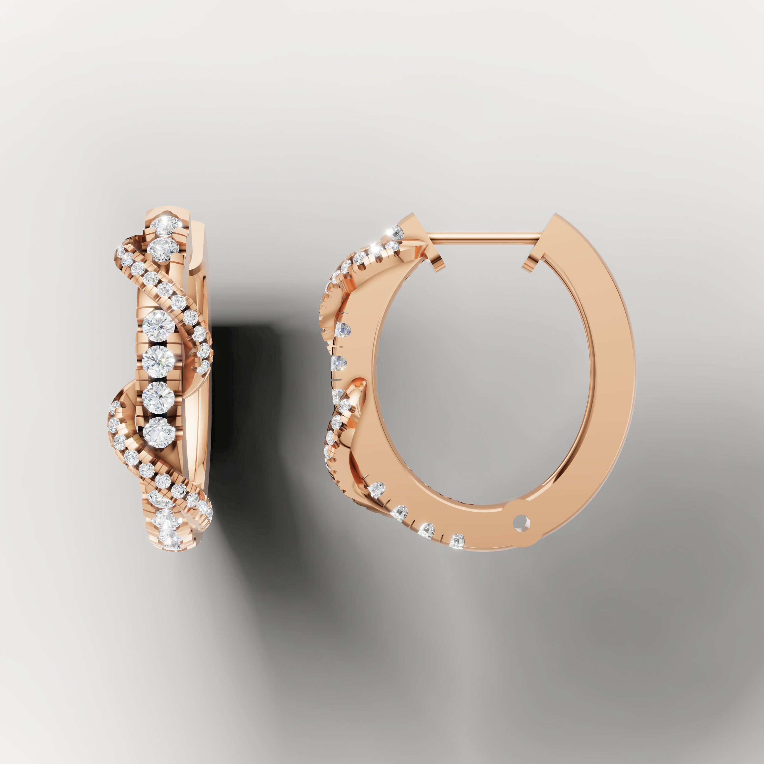 Elegant rose gold pavé diamond hoop earrings with brilliant shine by Raul Diamonds