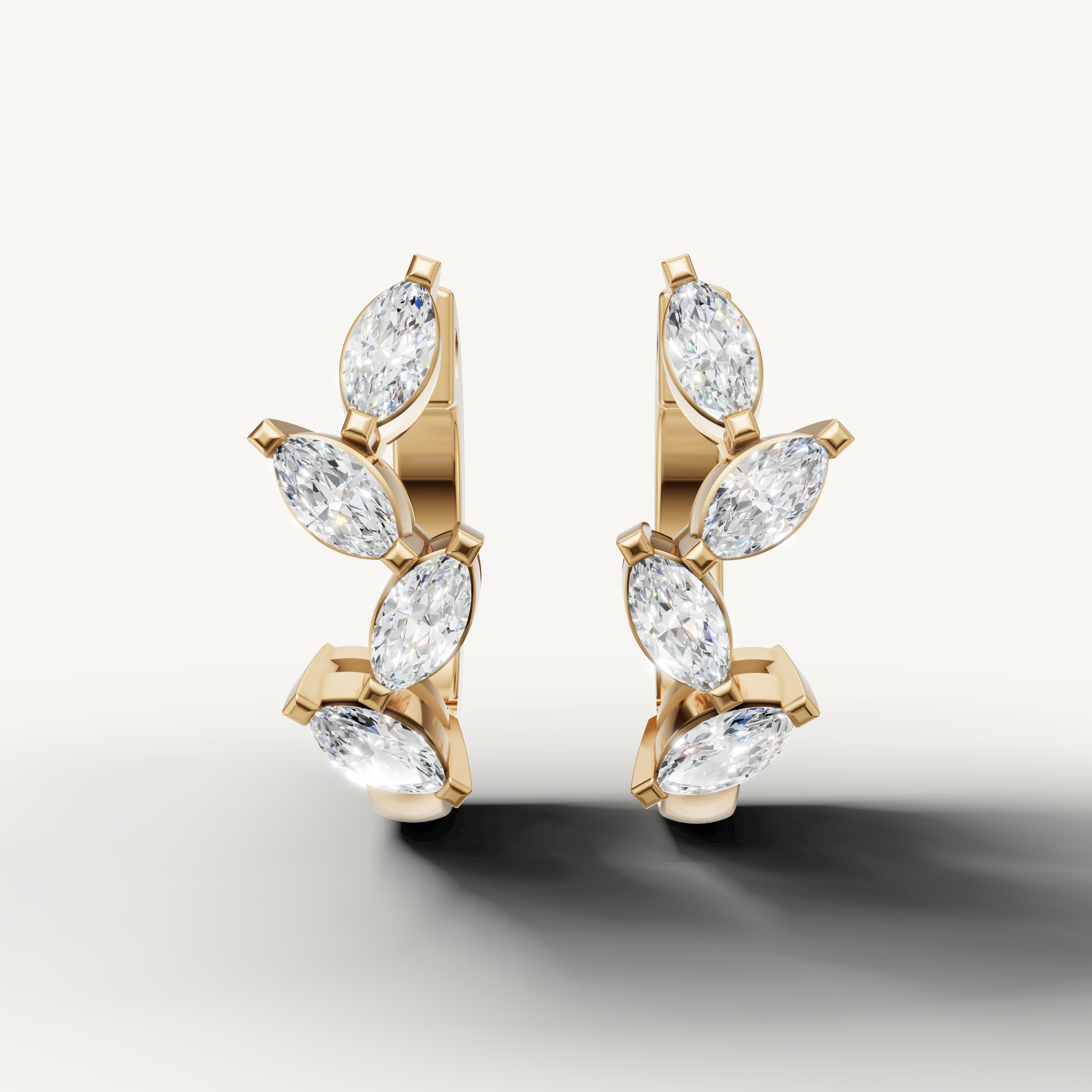 Raul Diamonds yellow gold marquise diamond hoop earrings with elegant leaf design