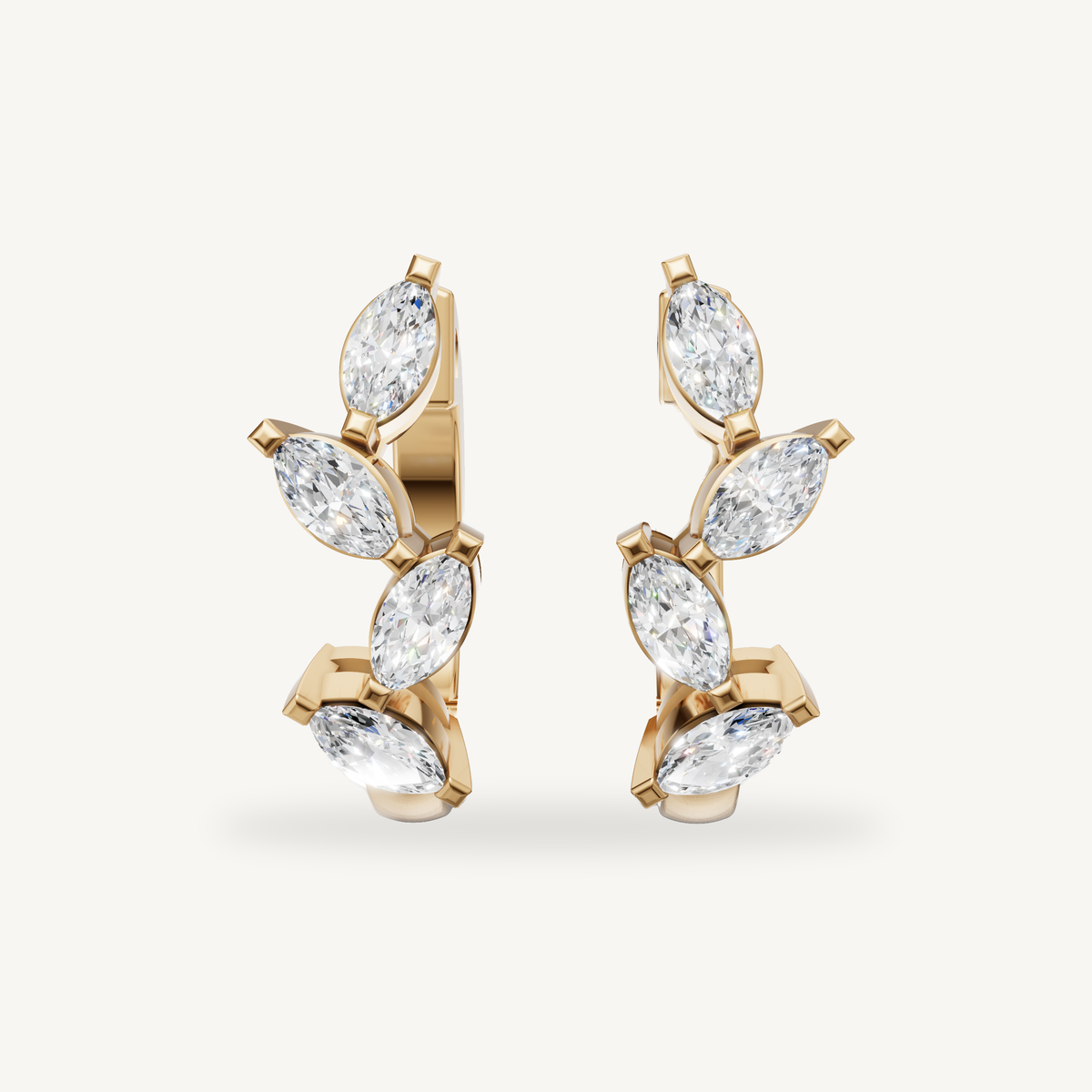 Raul Diamonds yellow gold marquise diamond hoop earrings with elegant leaf design