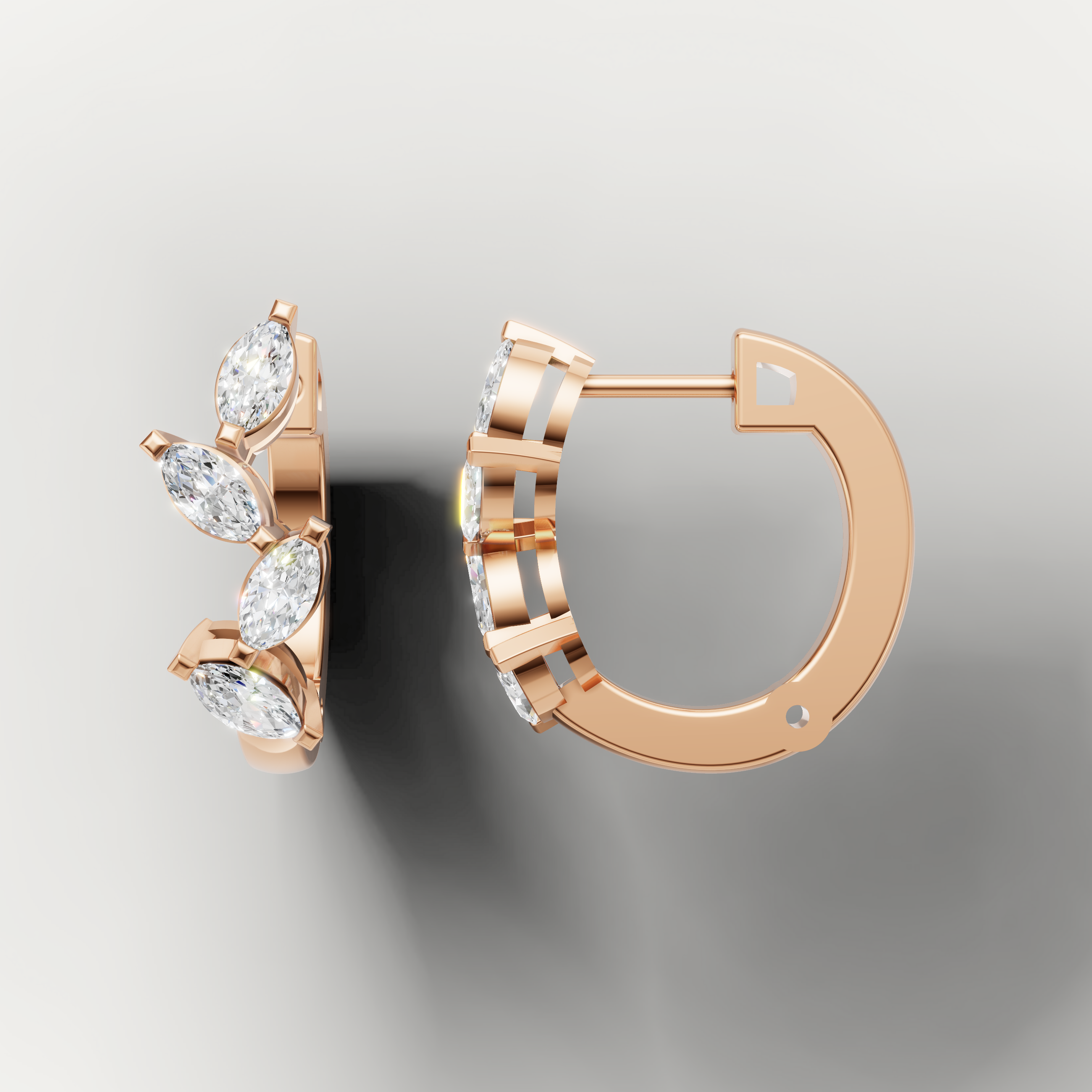 Elegant rose gold marquise diamond earrings with radiant brilliance by Raul Diamonds