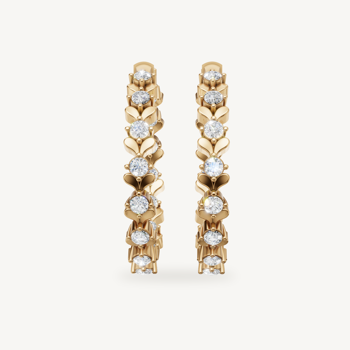 Raul Diamonds yellow gold floral diamond hoop earrings with round brilliant diamonds
