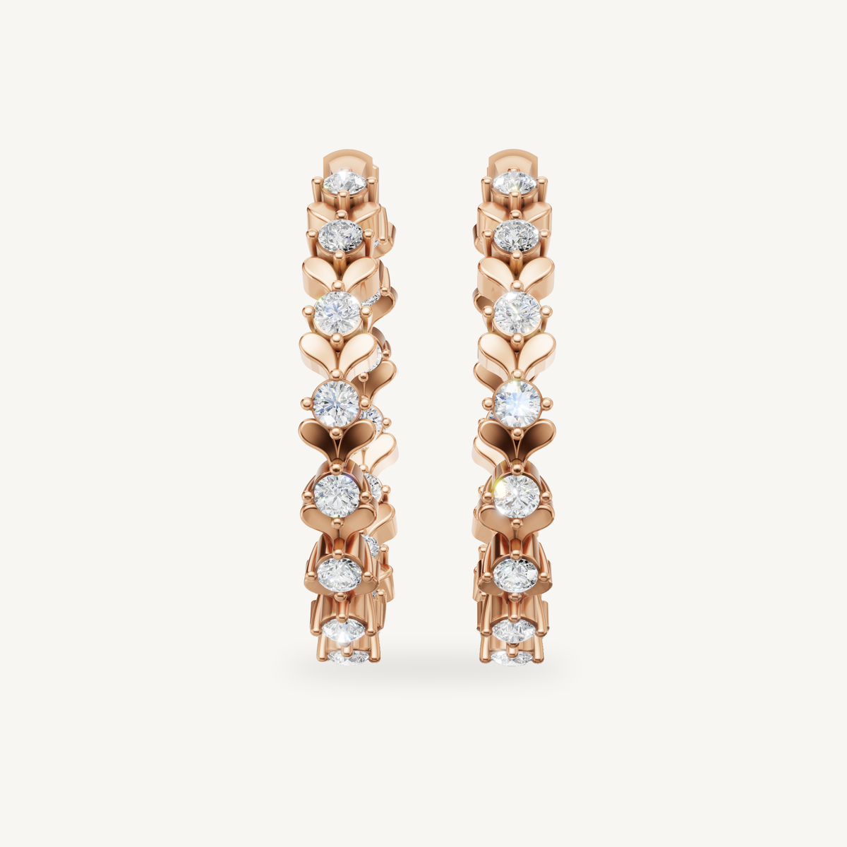 Raul Diamonds rose gold floral diamond hoop earrings with brilliant sparkle