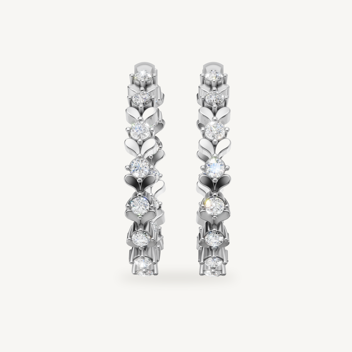 Raul Diamonds white gold floral diamond hoop earrings with round diamonds