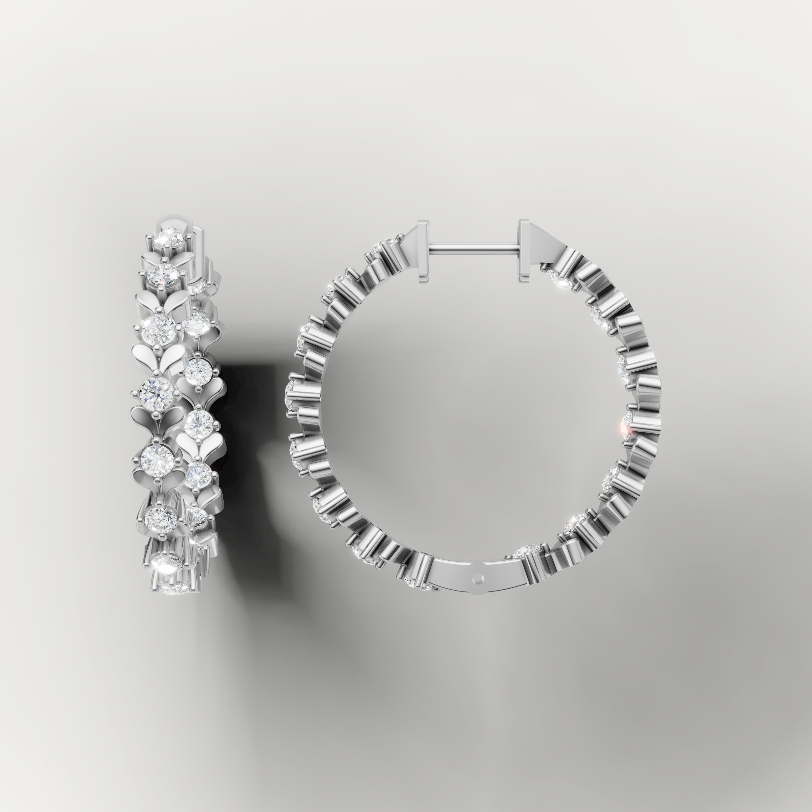 Elegant white gold diamond hoop earrings with timeless floral inspired design