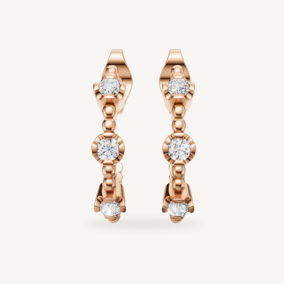 Raul Diamonds rose gold diamond hoop earrings with bezel set round diamonds