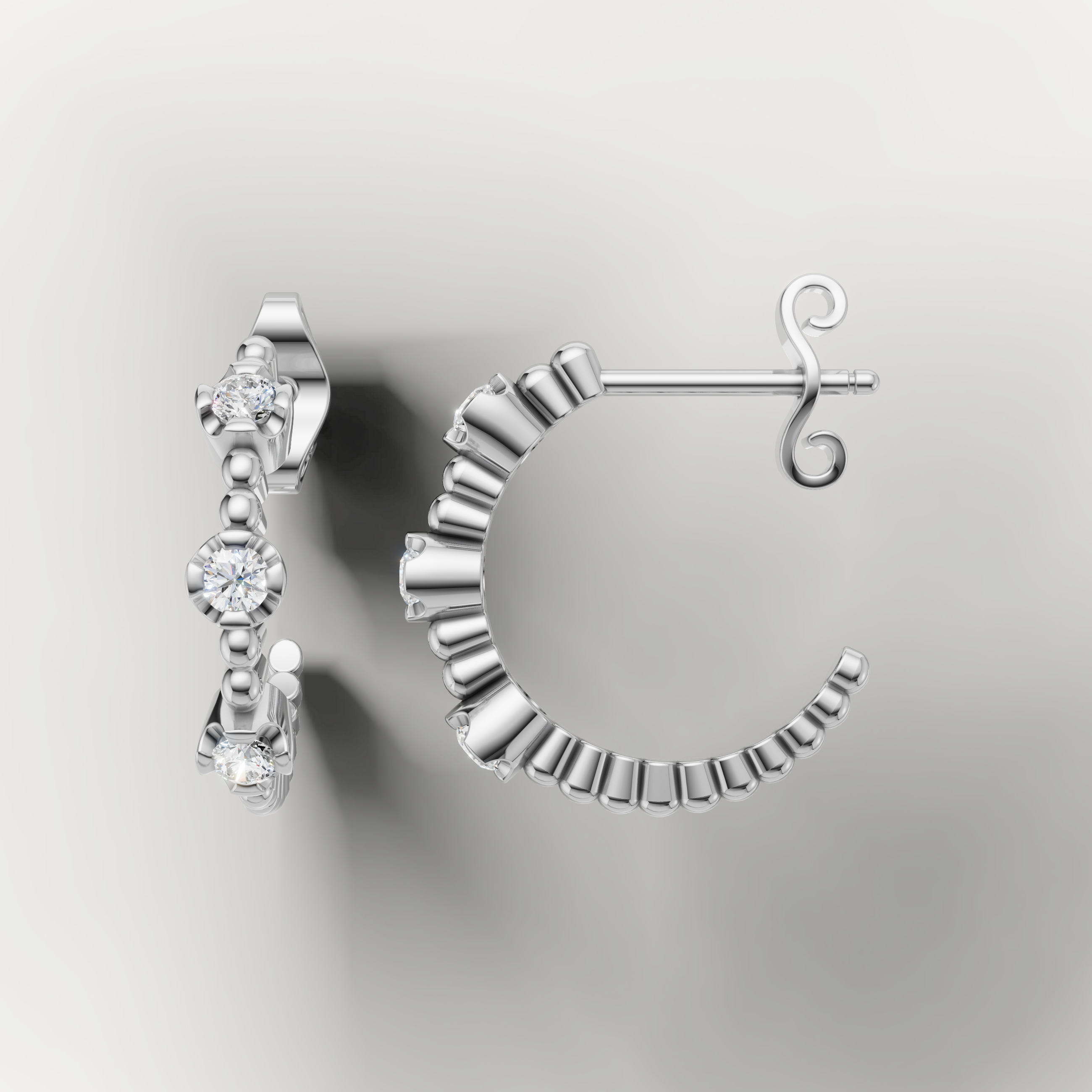 Elegant white gold diamond hoop earrings with modern beaded styling
