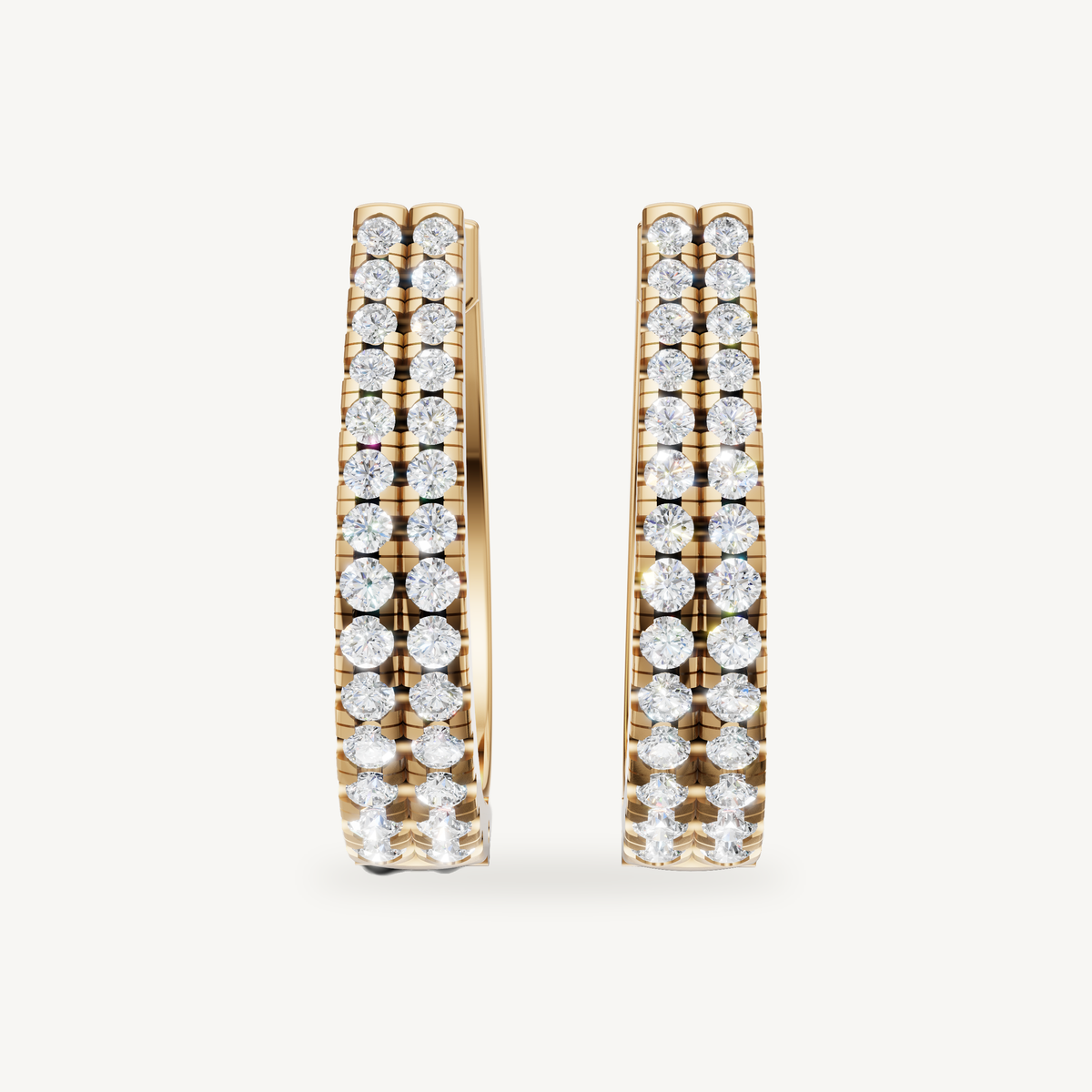 Raul Diamonds yellow gold diamond hoop earrings with double row round brilliant diamonds