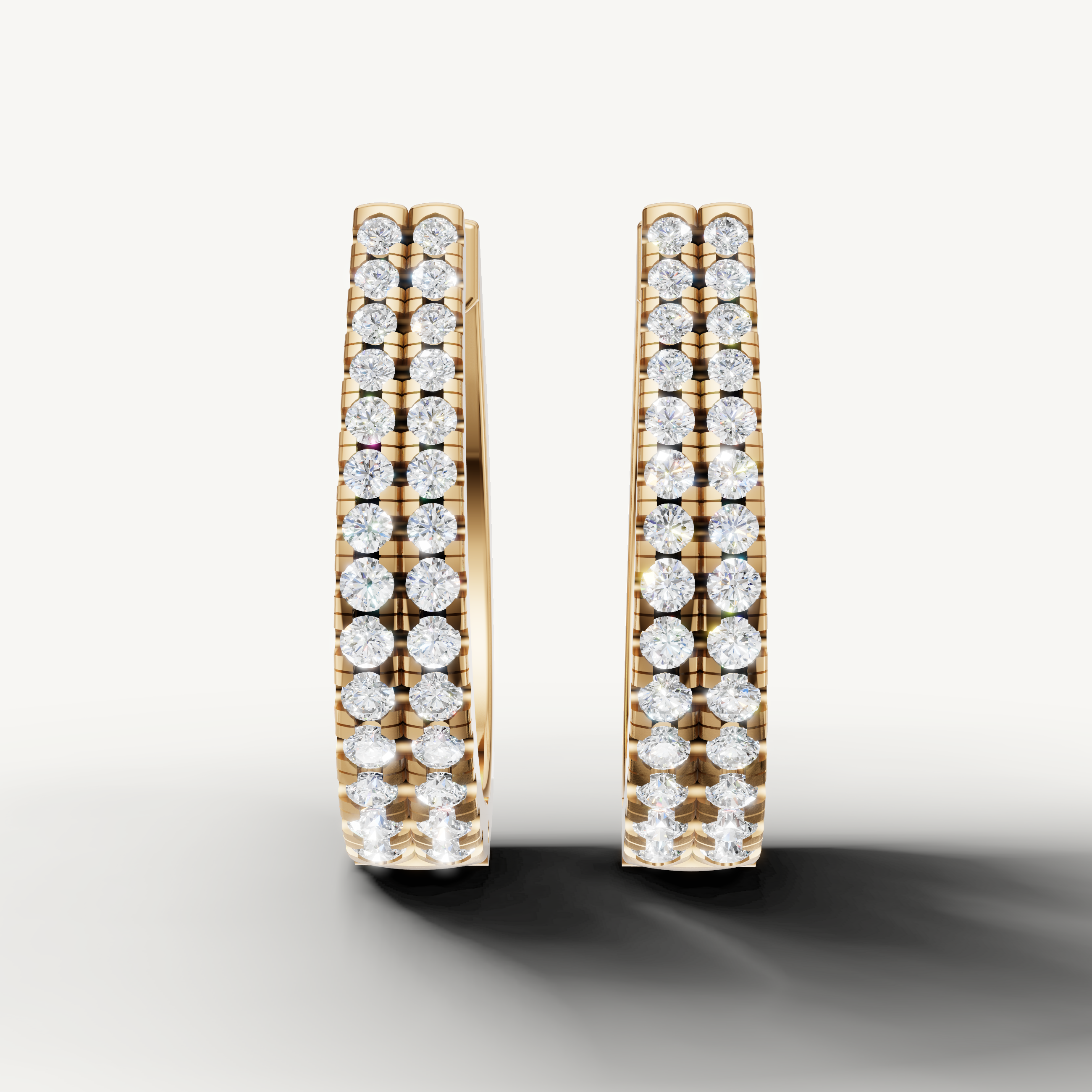 Raul Diamonds yellow gold diamond hoop earrings with double row round brilliant diamonds