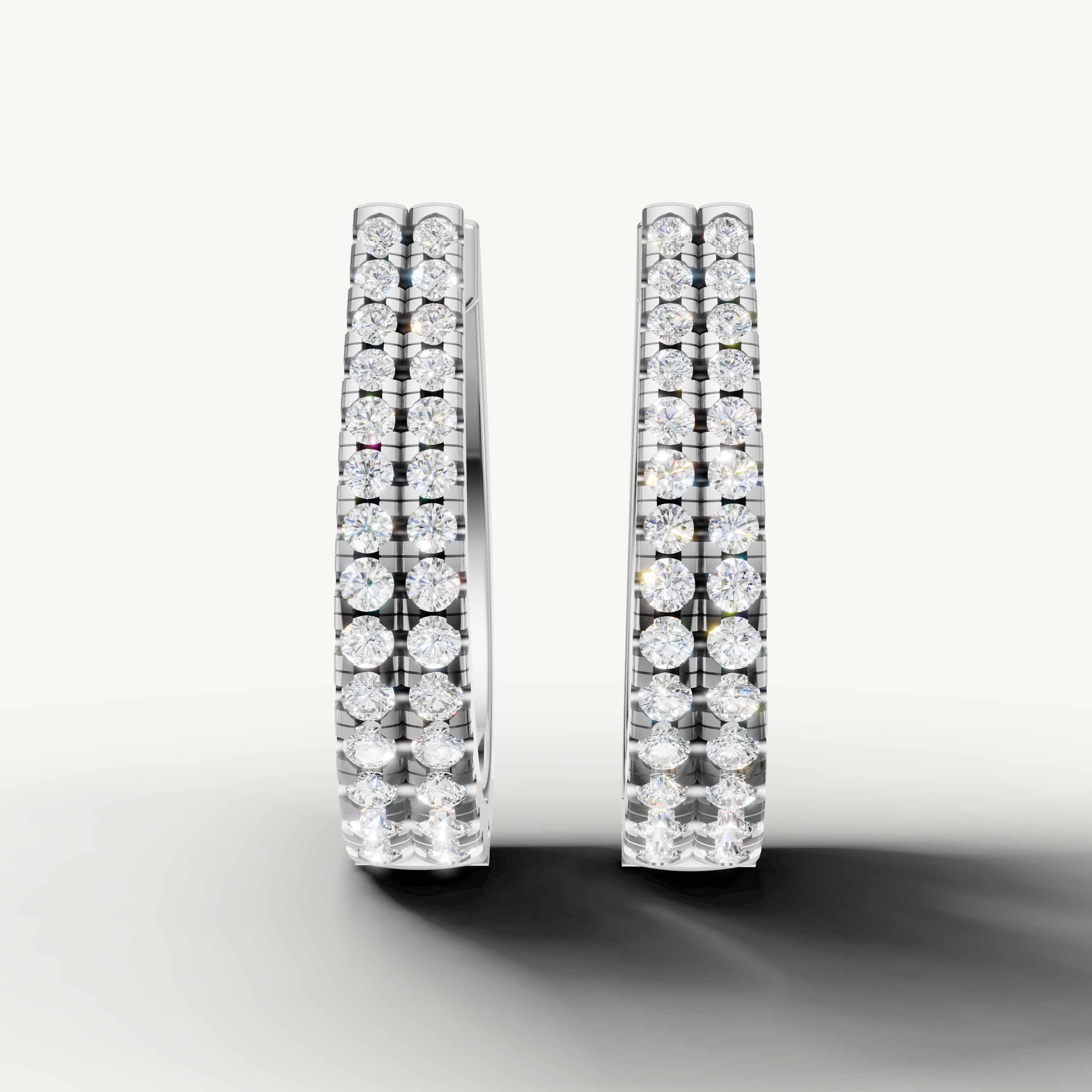 Raul Diamonds white gold diamond hoop earrings with double row round diamonds