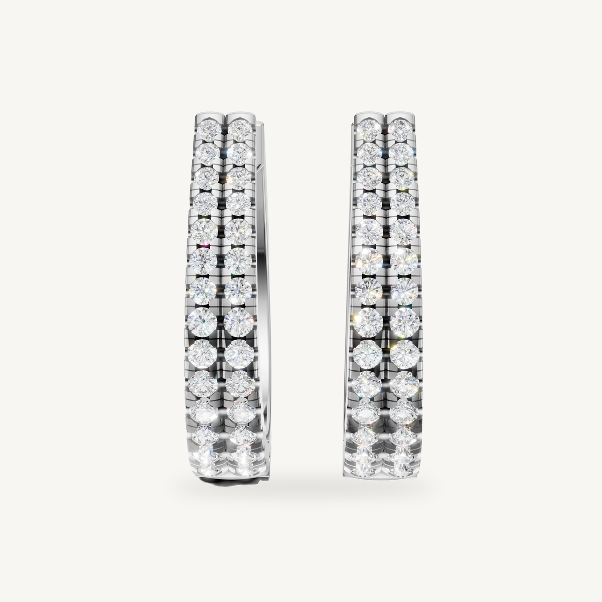 Raul Diamonds white gold diamond hoop earrings with double row round diamonds