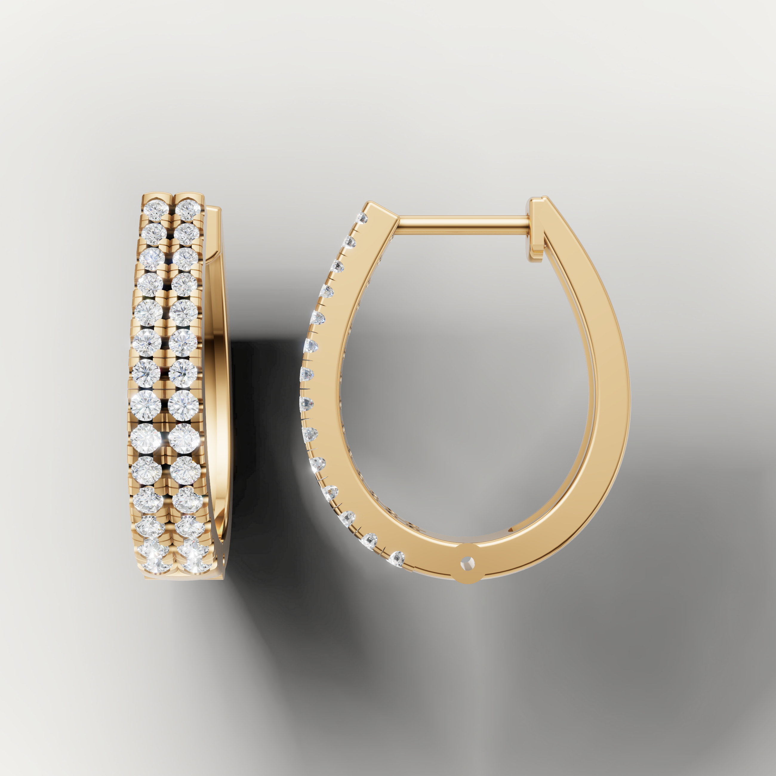 Luxury yellow gold pave diamond hoop earrings for women by Raul Diamonds