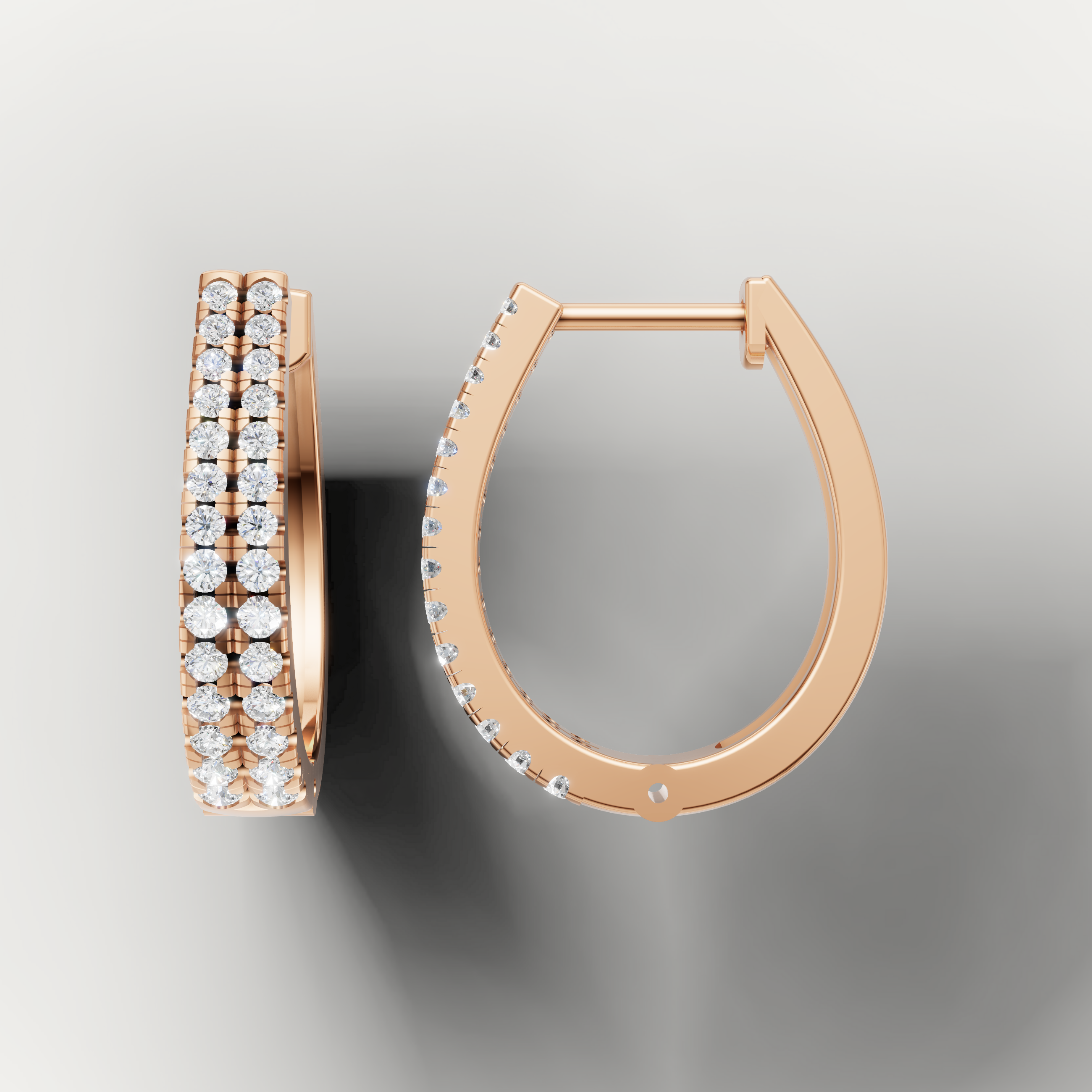 Elegant rose gold diamond huggie earrings featuring round brilliant stones