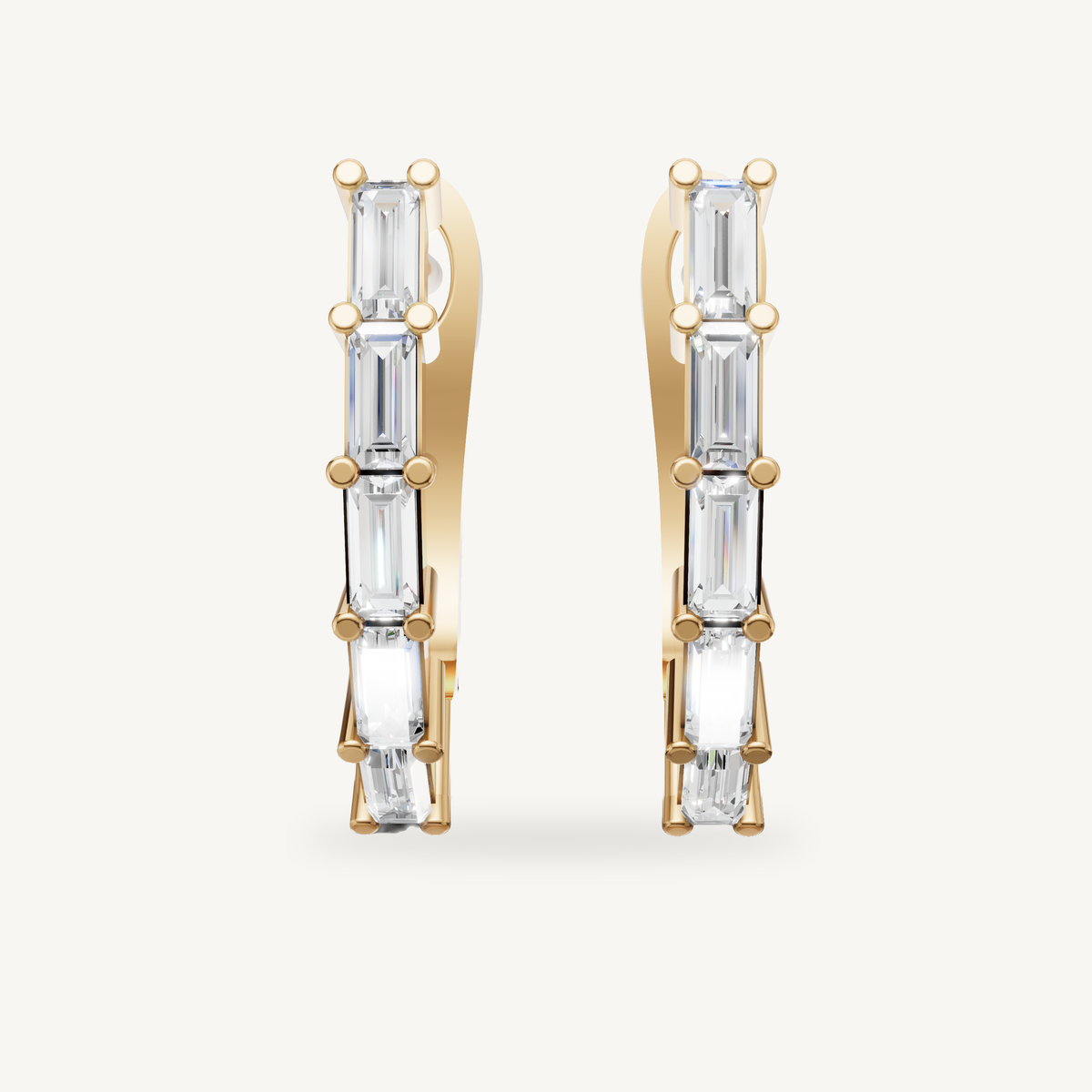 Raul Diamonds yellow gold baguette diamond hoop earrings with modern vertical design