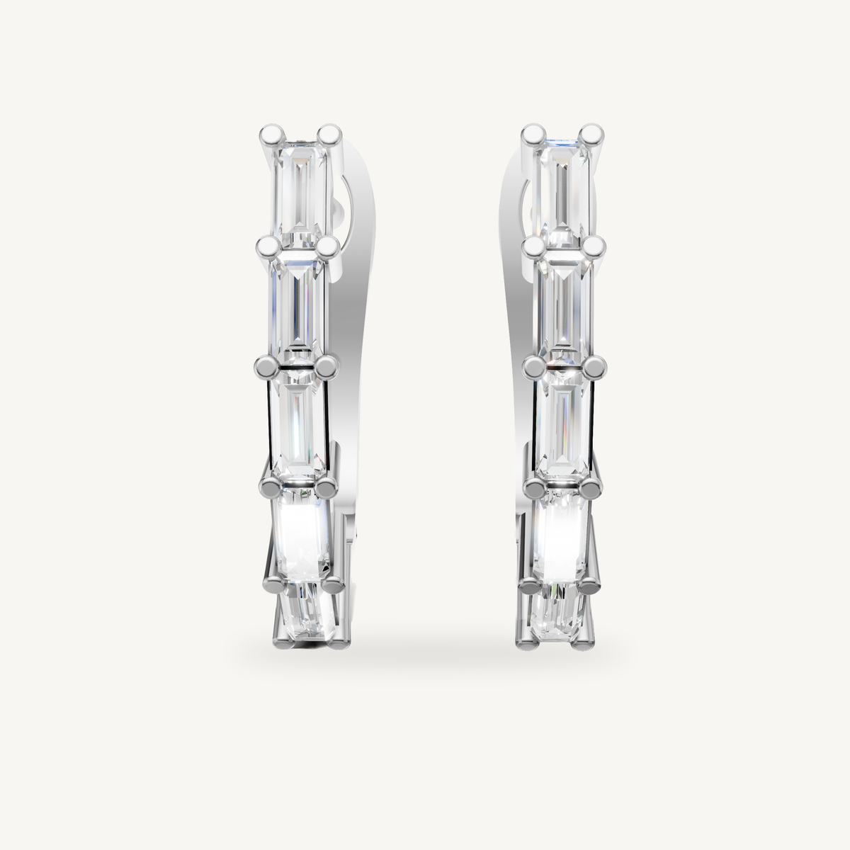 Raul Diamonds white gold baguette diamond hoop earrings with sleek vertical diamonds