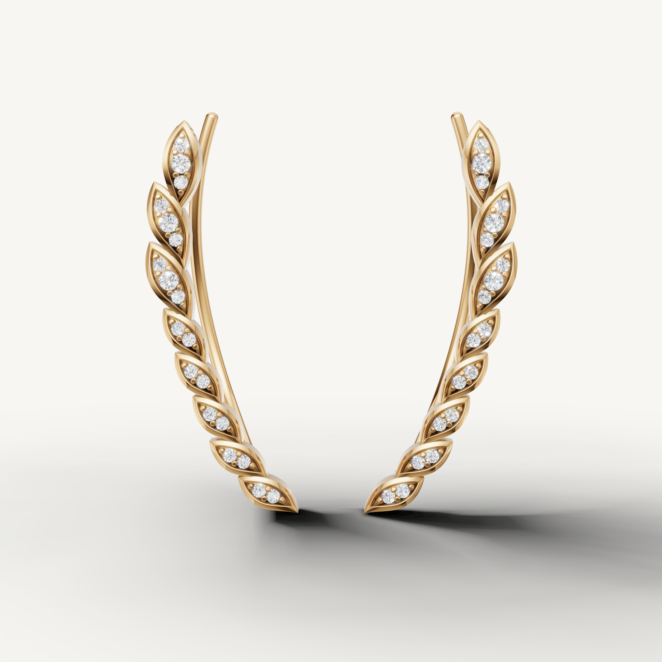 Raul Diamonds yellow gold diamond leaf drop earrings for women