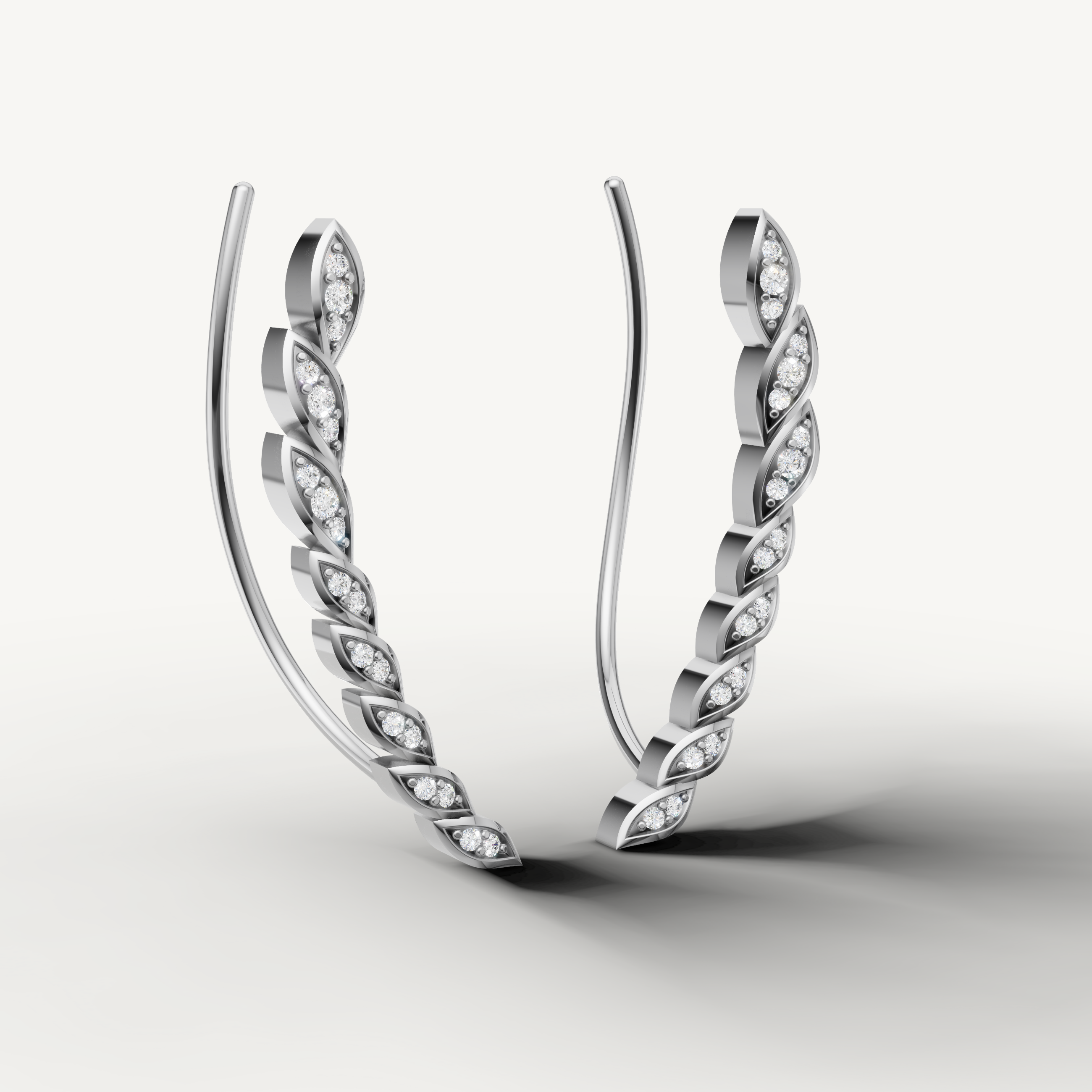 Luxury white gold curved diamond earrings online Raul Diamonds