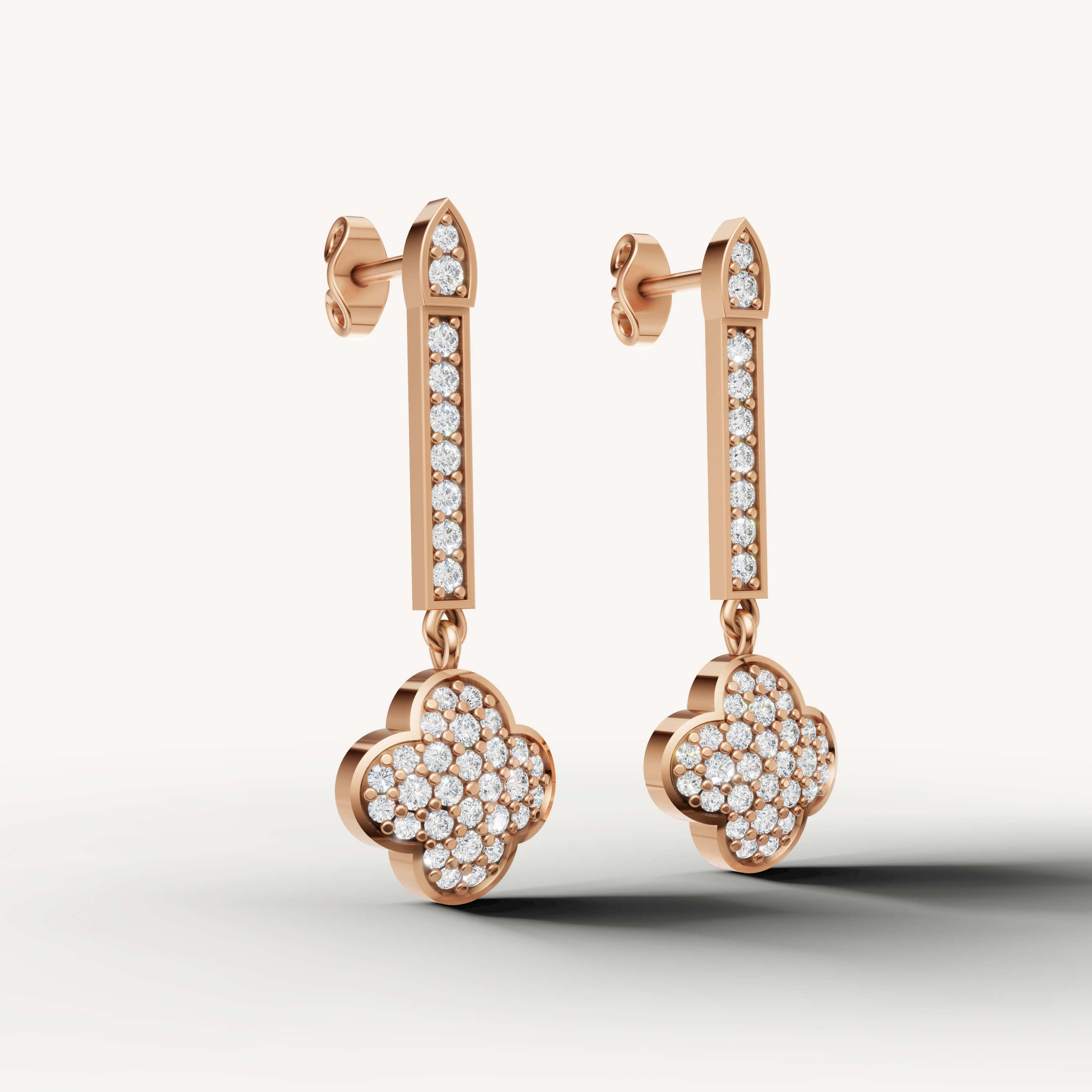 Luxury rose gold diamond dangle earrings for modern women