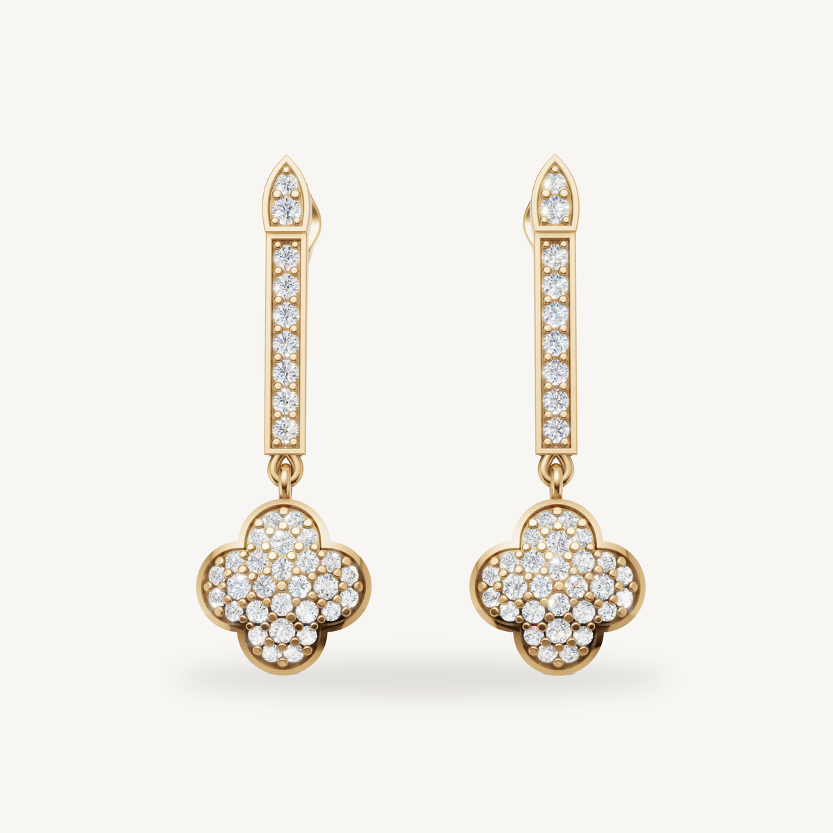 Raul Diamonds yellow gold diamond clover drop earrings for women