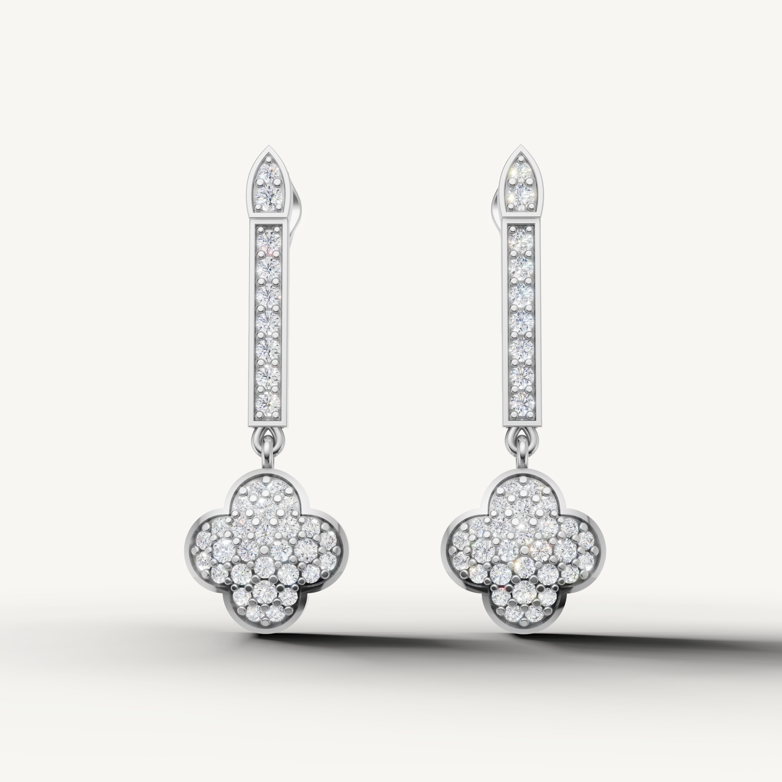 Raul Diamonds white gold diamond clover drop earrings for women