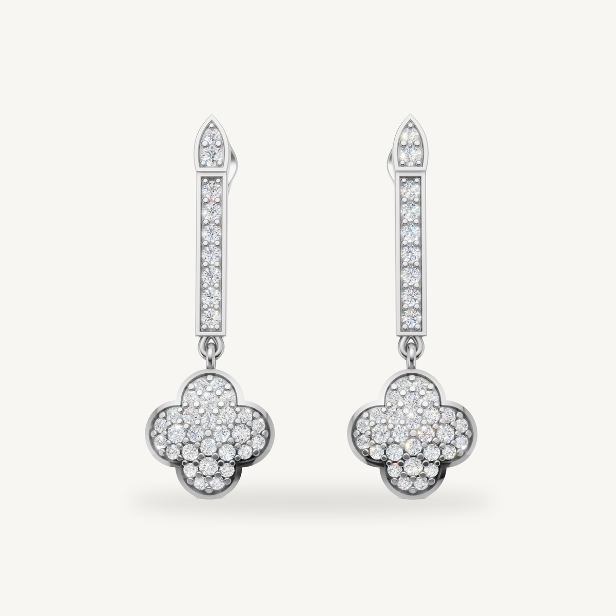 Raul Diamonds white gold diamond clover drop earrings for women